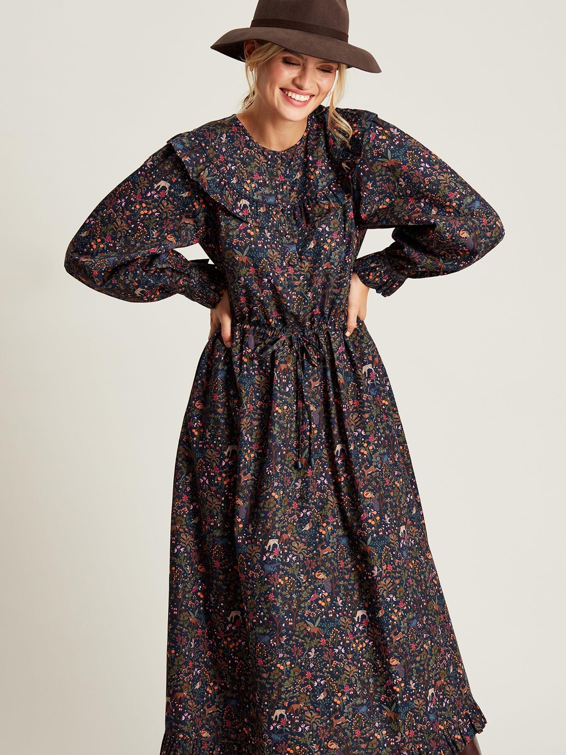 Heidi Navy Blue Frill Bib Dress - Image 1 of 6