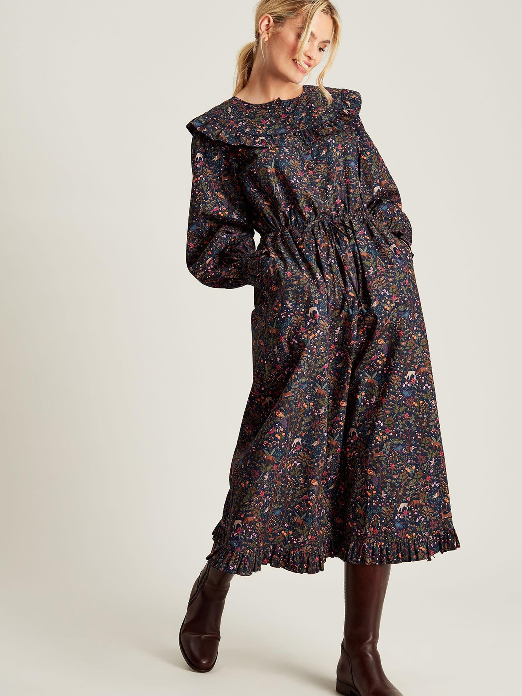 Heidi Navy Blue Frill Bib Dress - Image 5 of 6