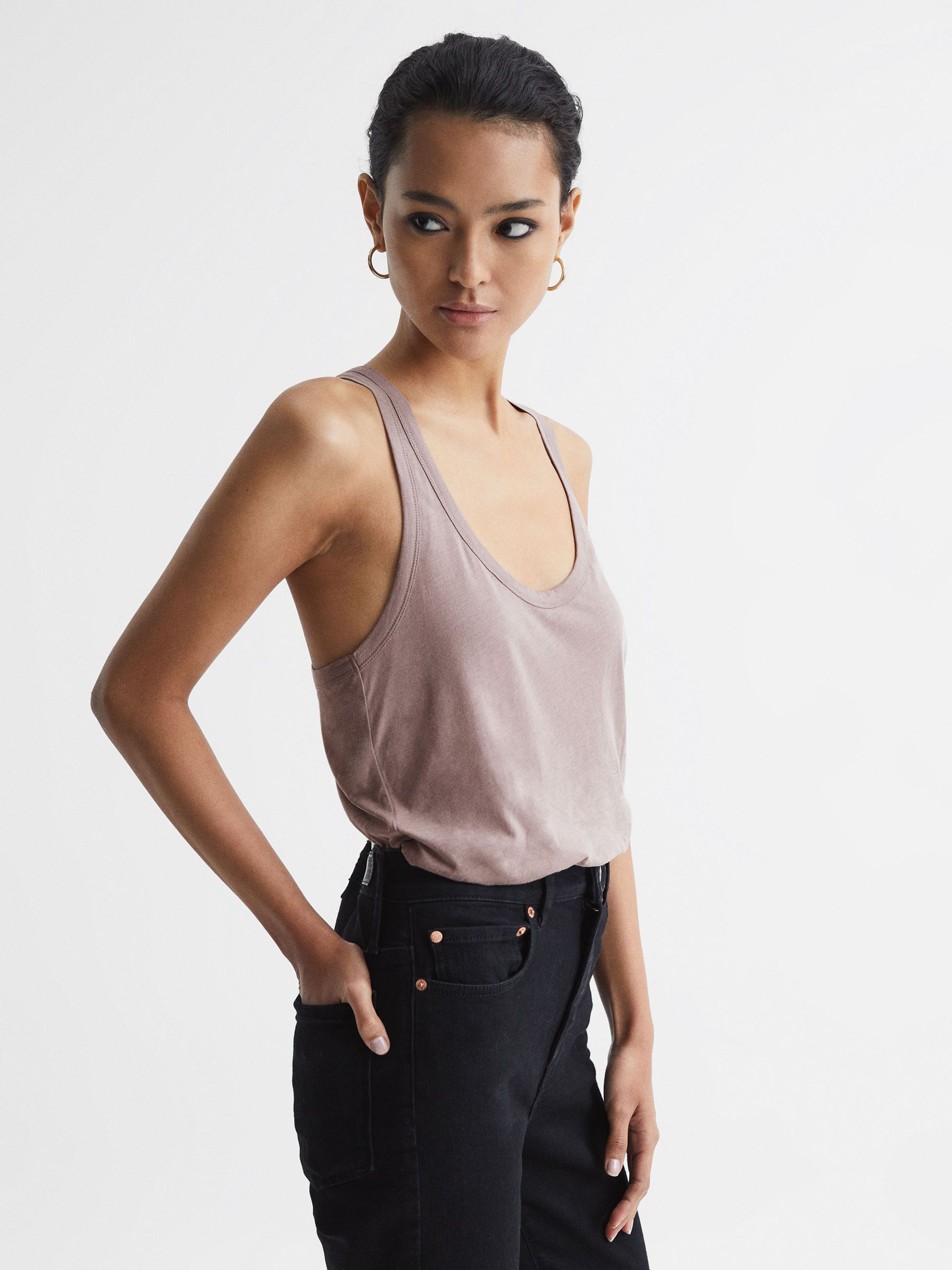 Racer Back Pima Cotton Vest in Mink - Image 1 of 6