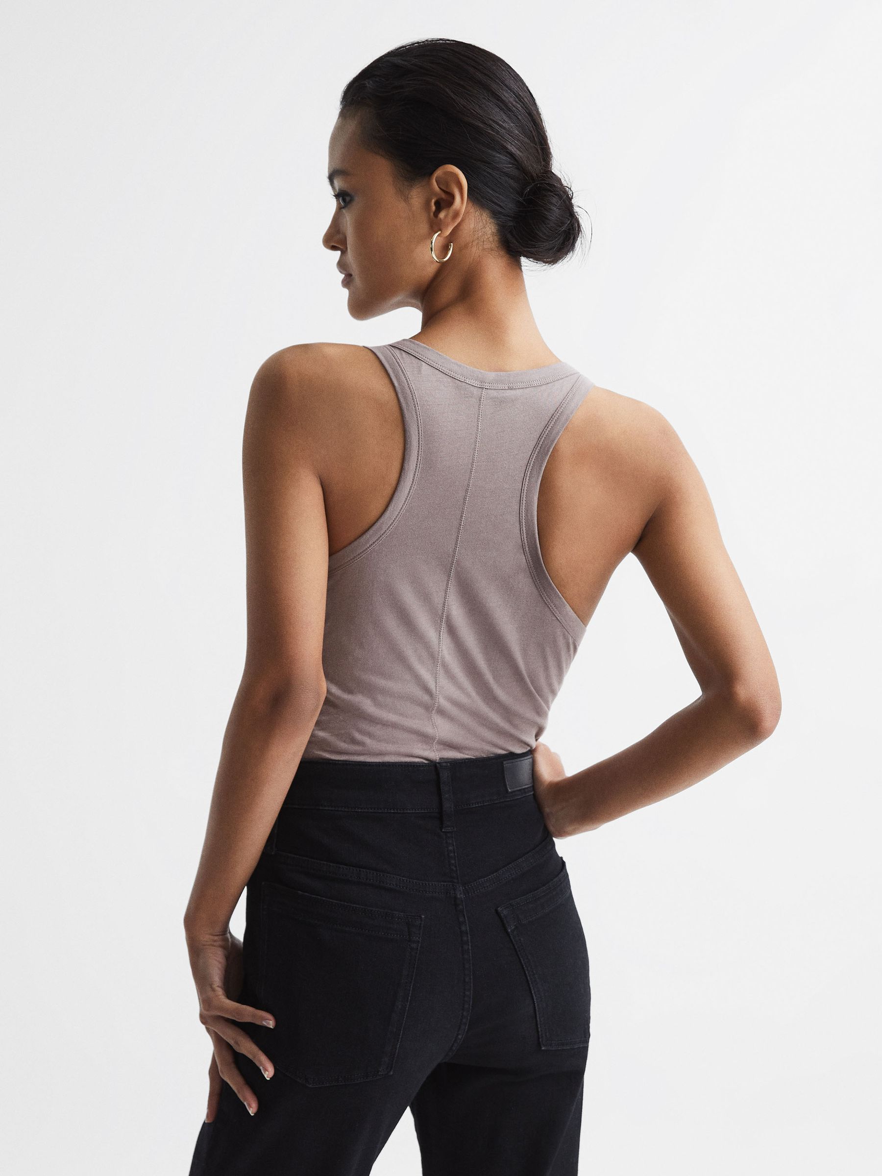 Racer Back Pima Cotton Vest in Mink - Image 5 of 6