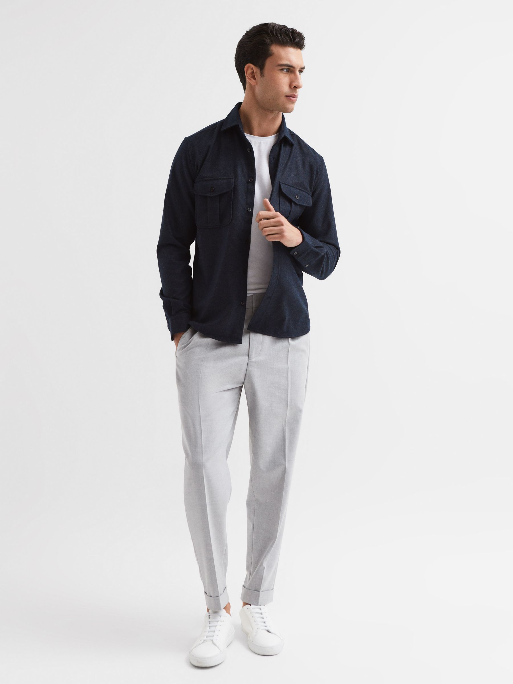 Brushed Twin Pocket Overshirt in Navy - Image 3 of 7