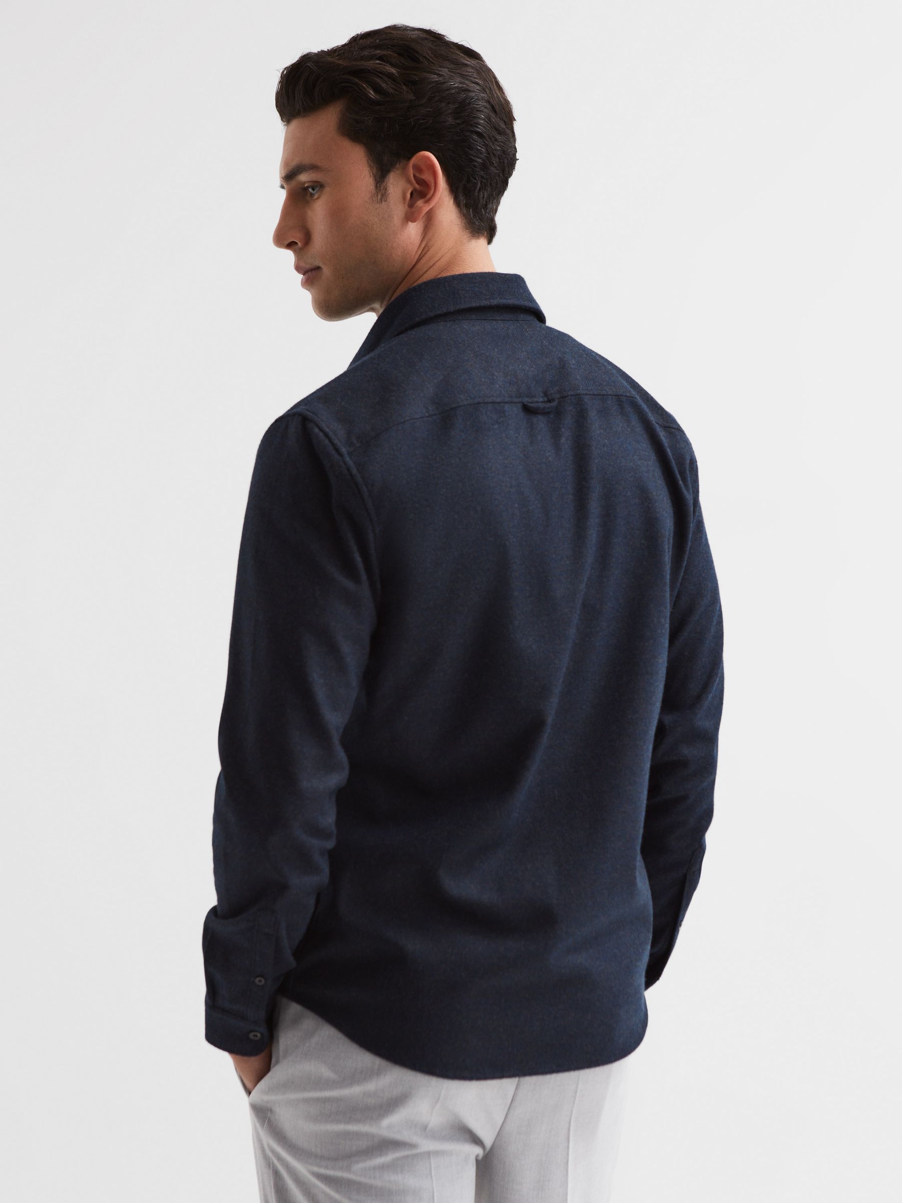 Brushed Twin Pocket Overshirt in Navy - Image 5 of 7