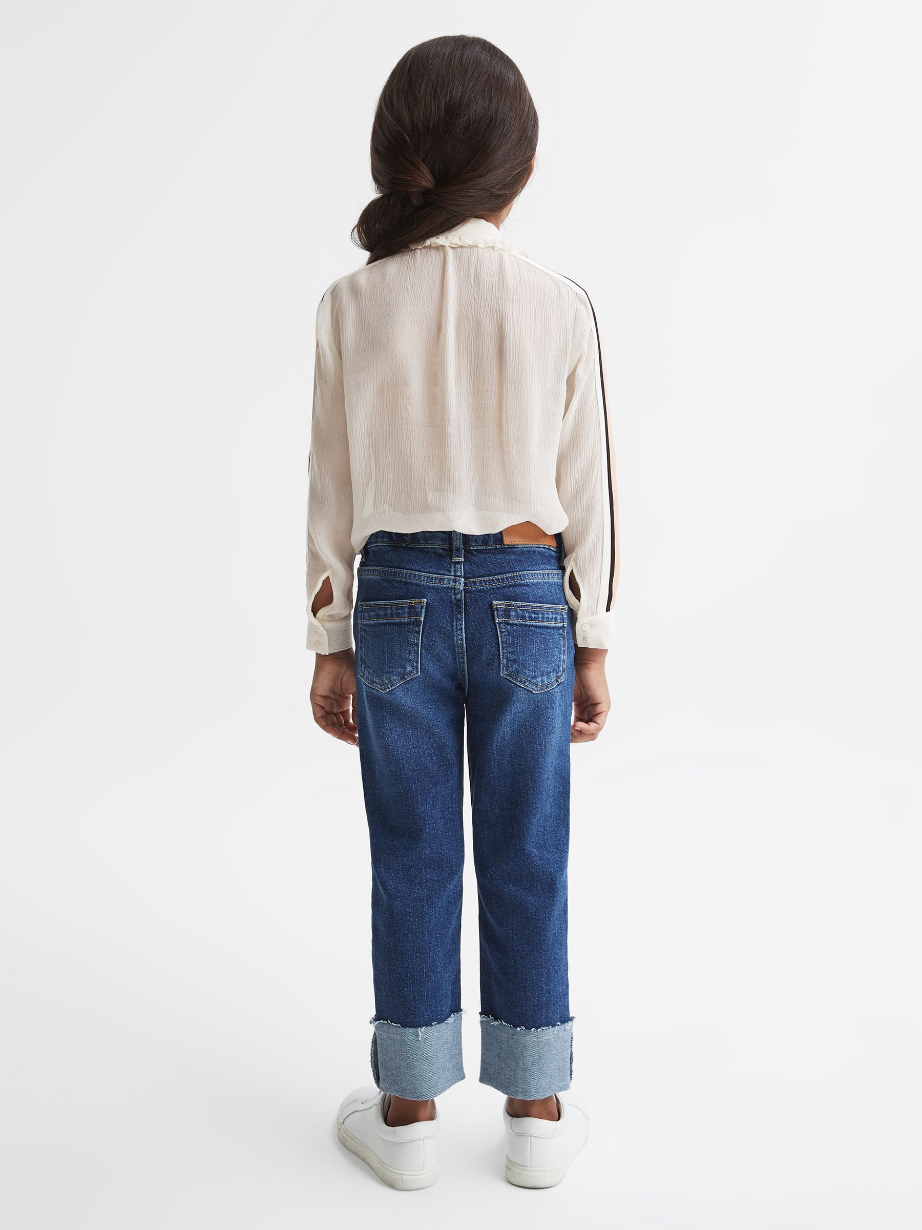 Junior Ruffle Front Stripe Detail Blouse in Cream - Image 5 of 7