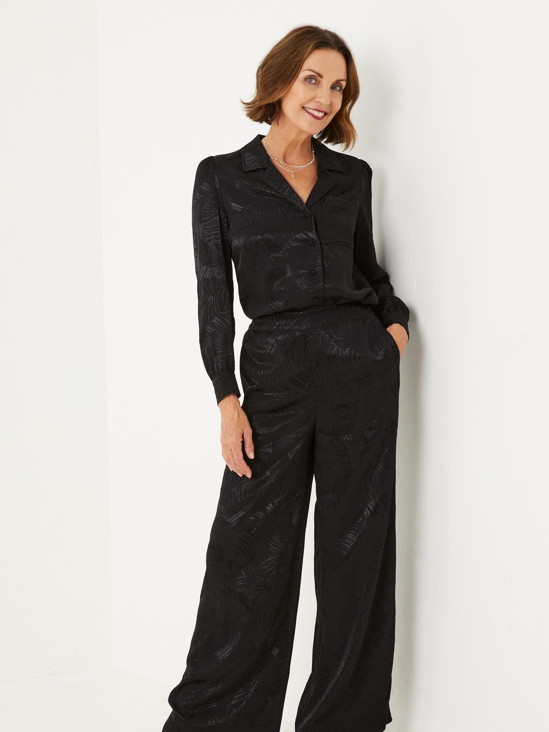 Jacquard Wide Leg Black Trousers - Image 1 of 5 Jacquard Wide Leg Black Trousers - Image 1 of 5