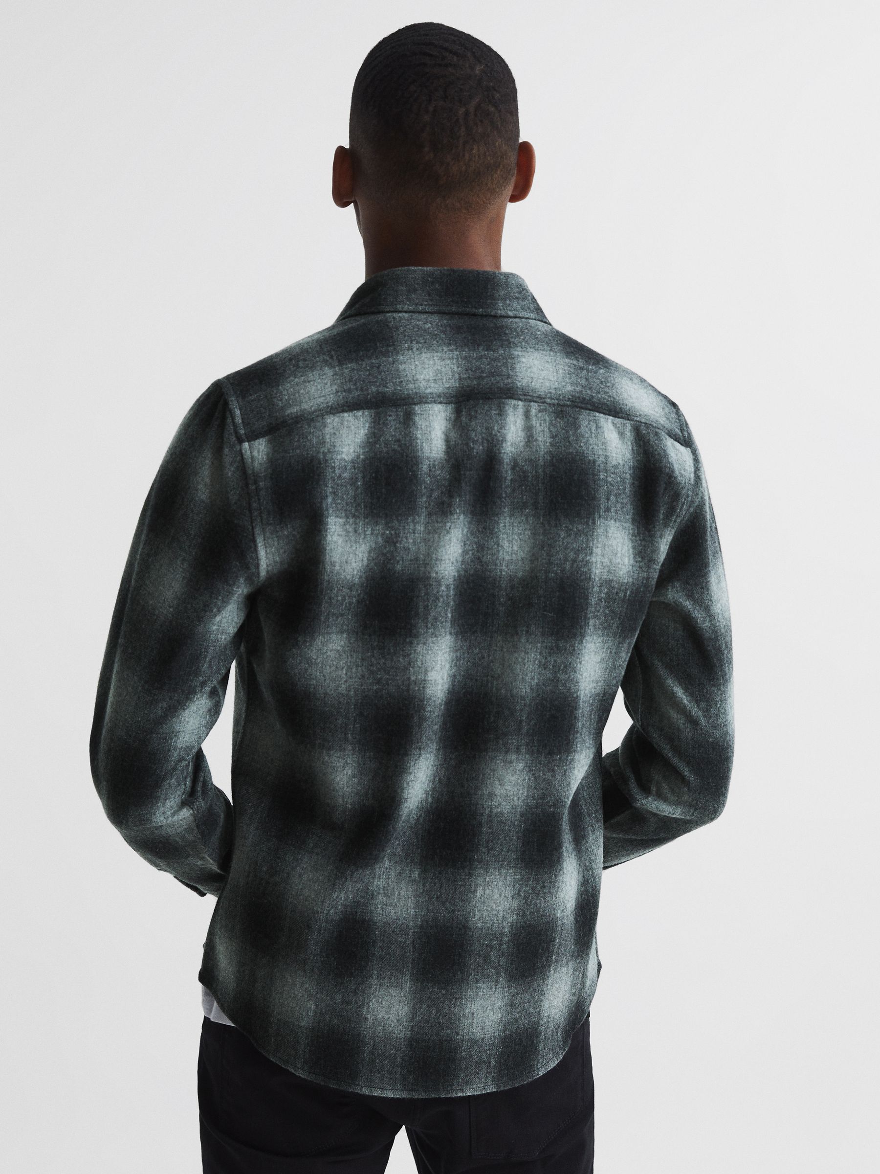 Button Through Check Overshirt in Charcoal - Image 5 of 6