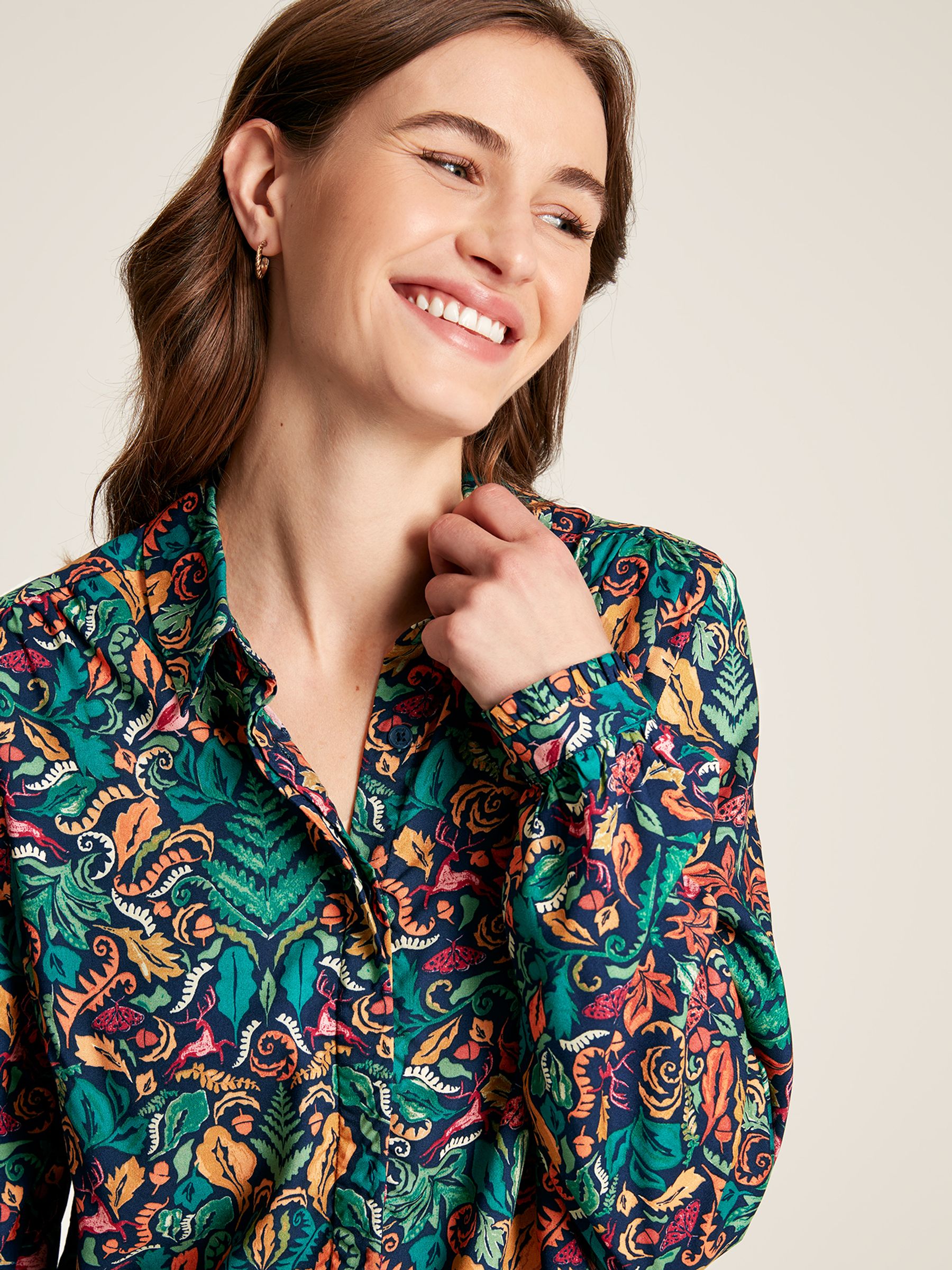 Kalina Blue Concealed Placket Shirt | Joules