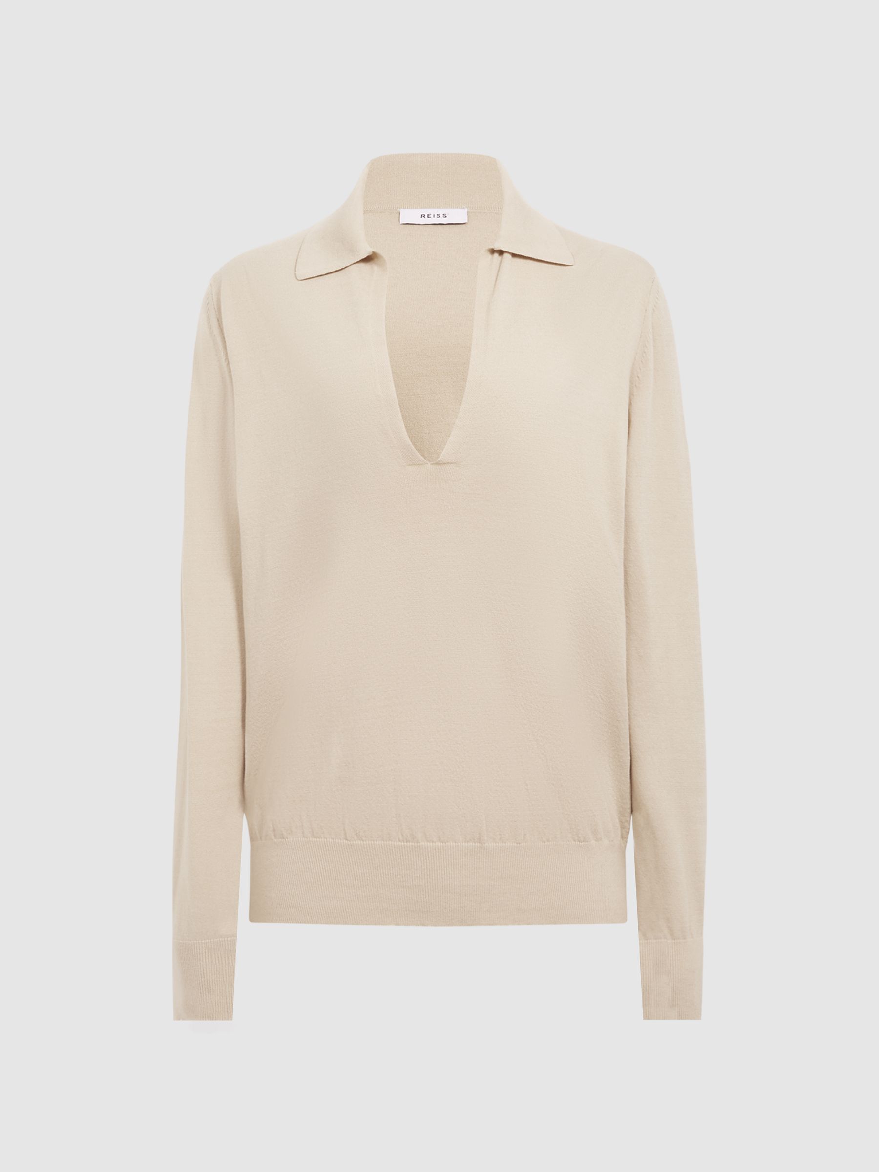 Knitted Collared V-Neck Top in Camel - Image 2 of 5