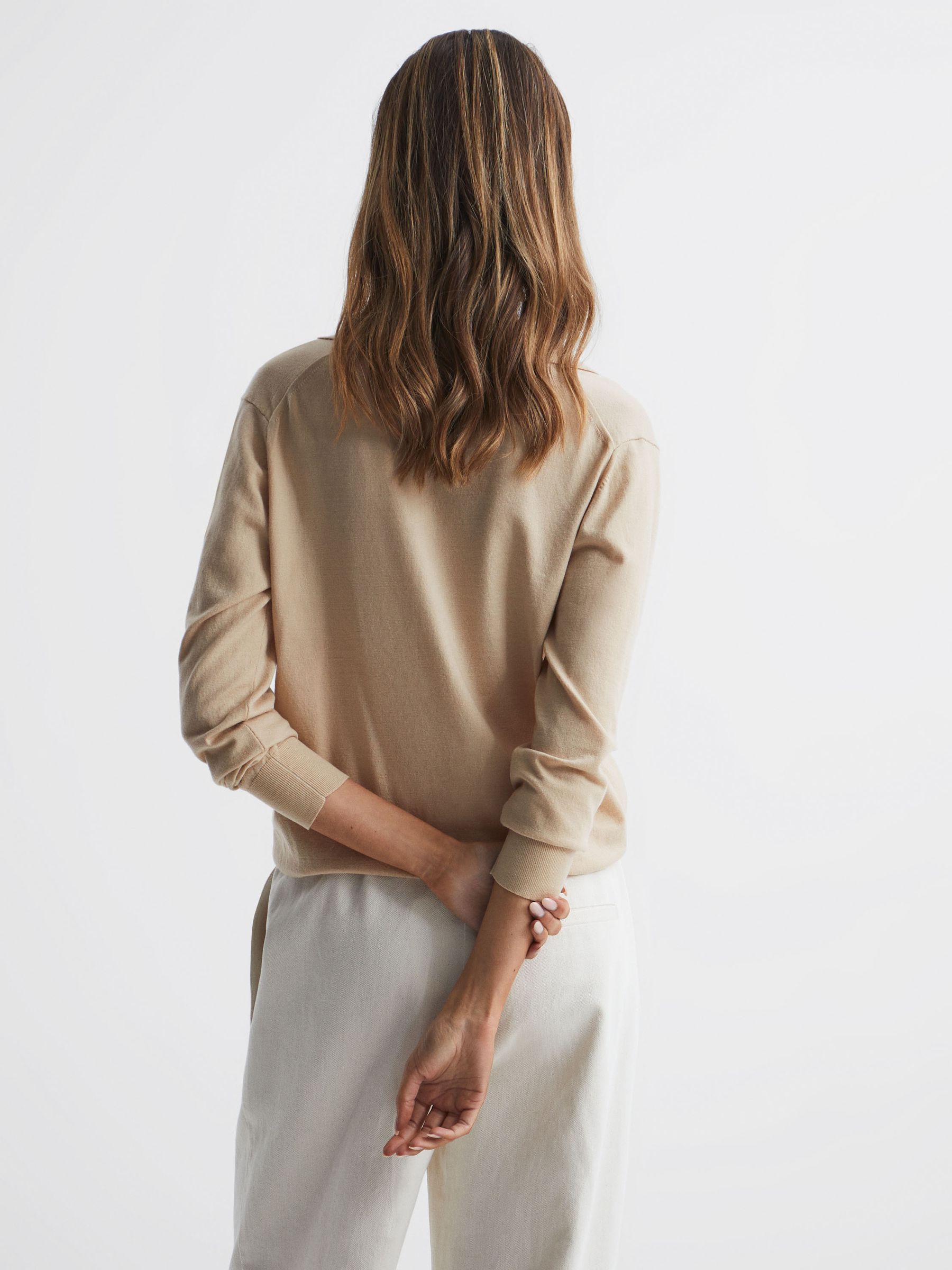 Knitted Collared V-Neck Top in Camel - Image 5 of 5