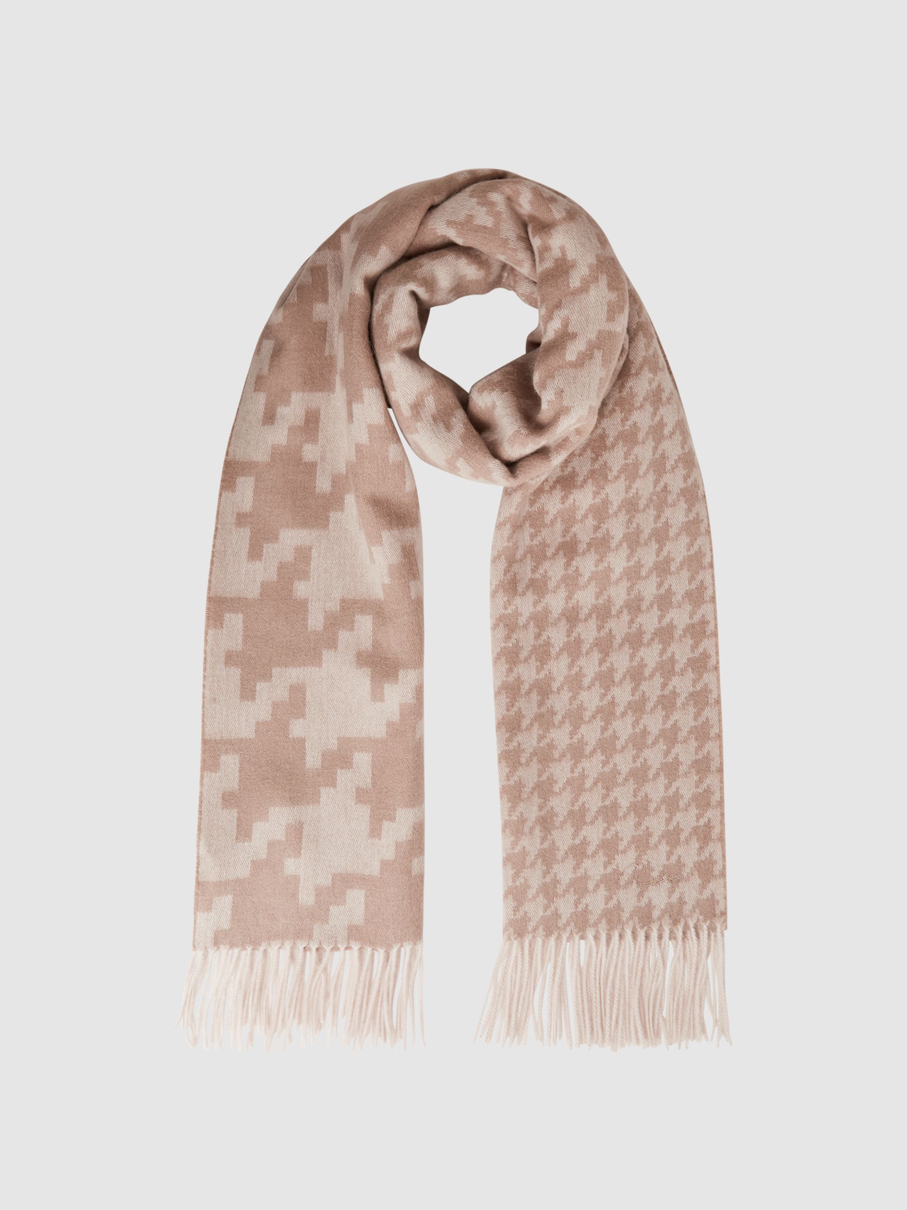 Dogtooth Cashmere Blend Scarf in Neutral - Image 3 of 4