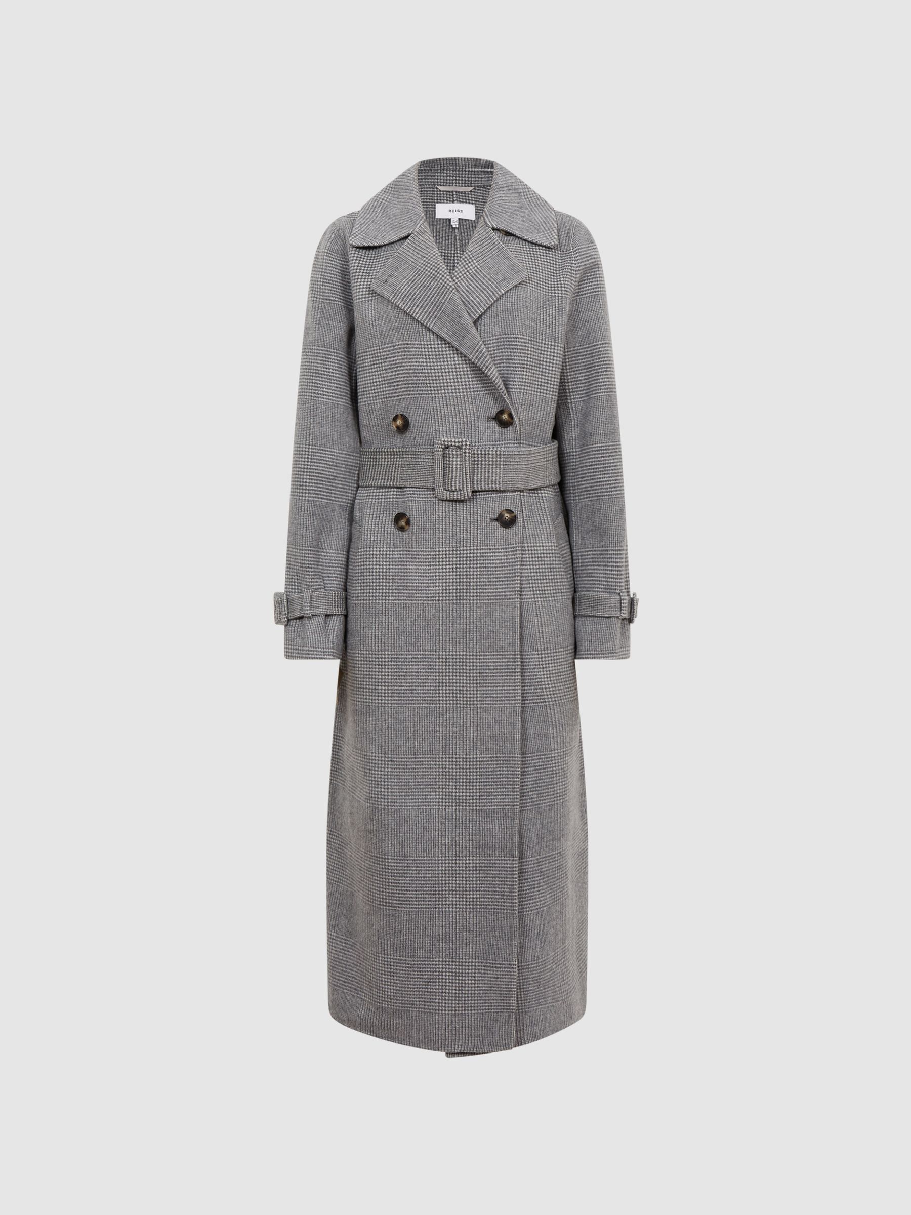 Belted Blindseam Checked Trench Coat in Grey - Image 2 of 6
