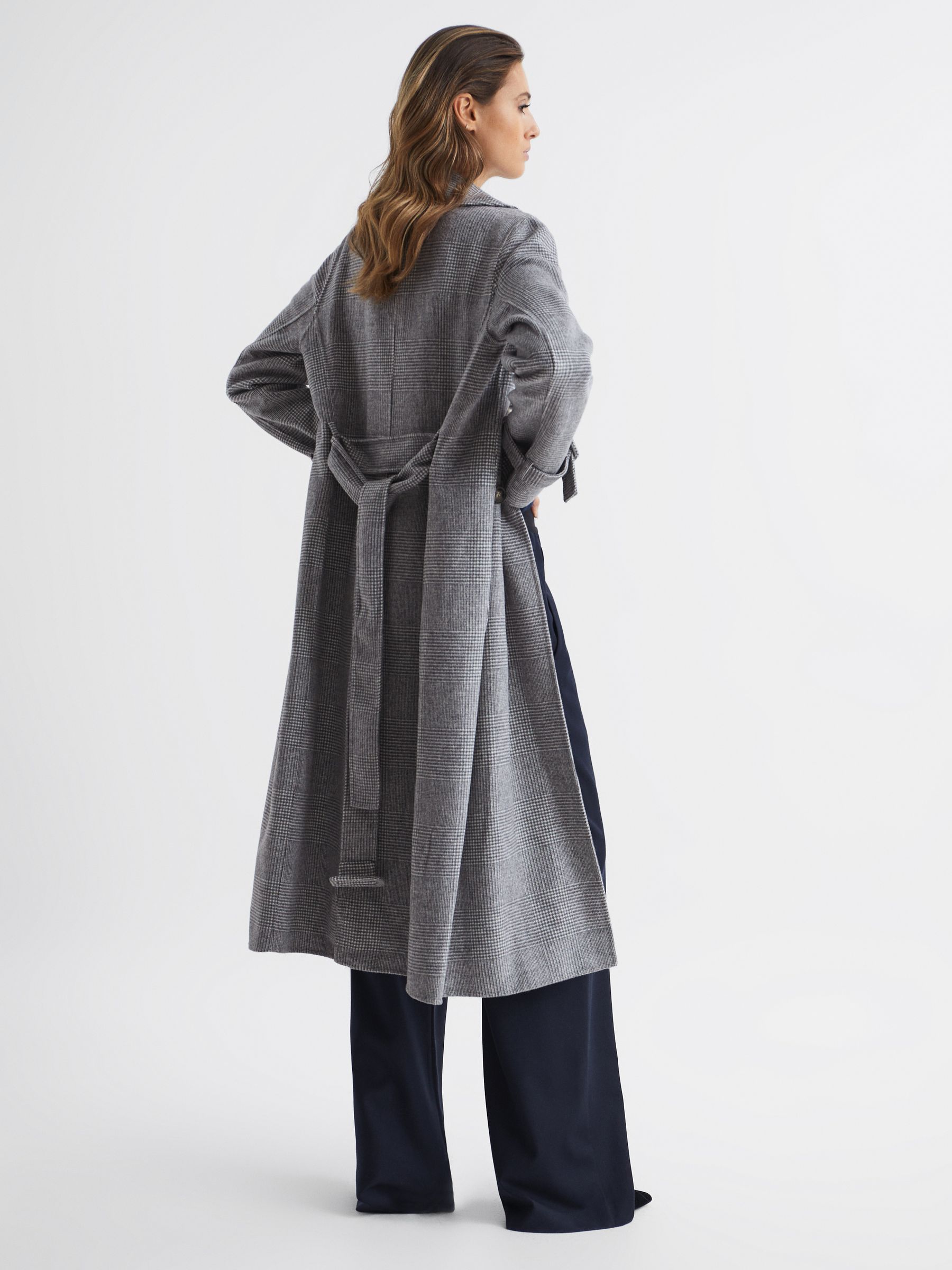 Belted Blindseam Checked Trench Coat in Grey - Image 5 of 6