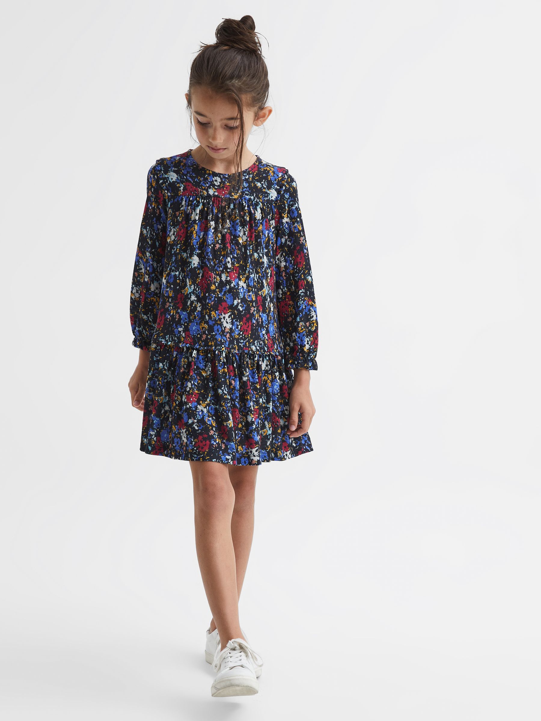 Print Jersey Dress in Navy Print - Image 1 of 5