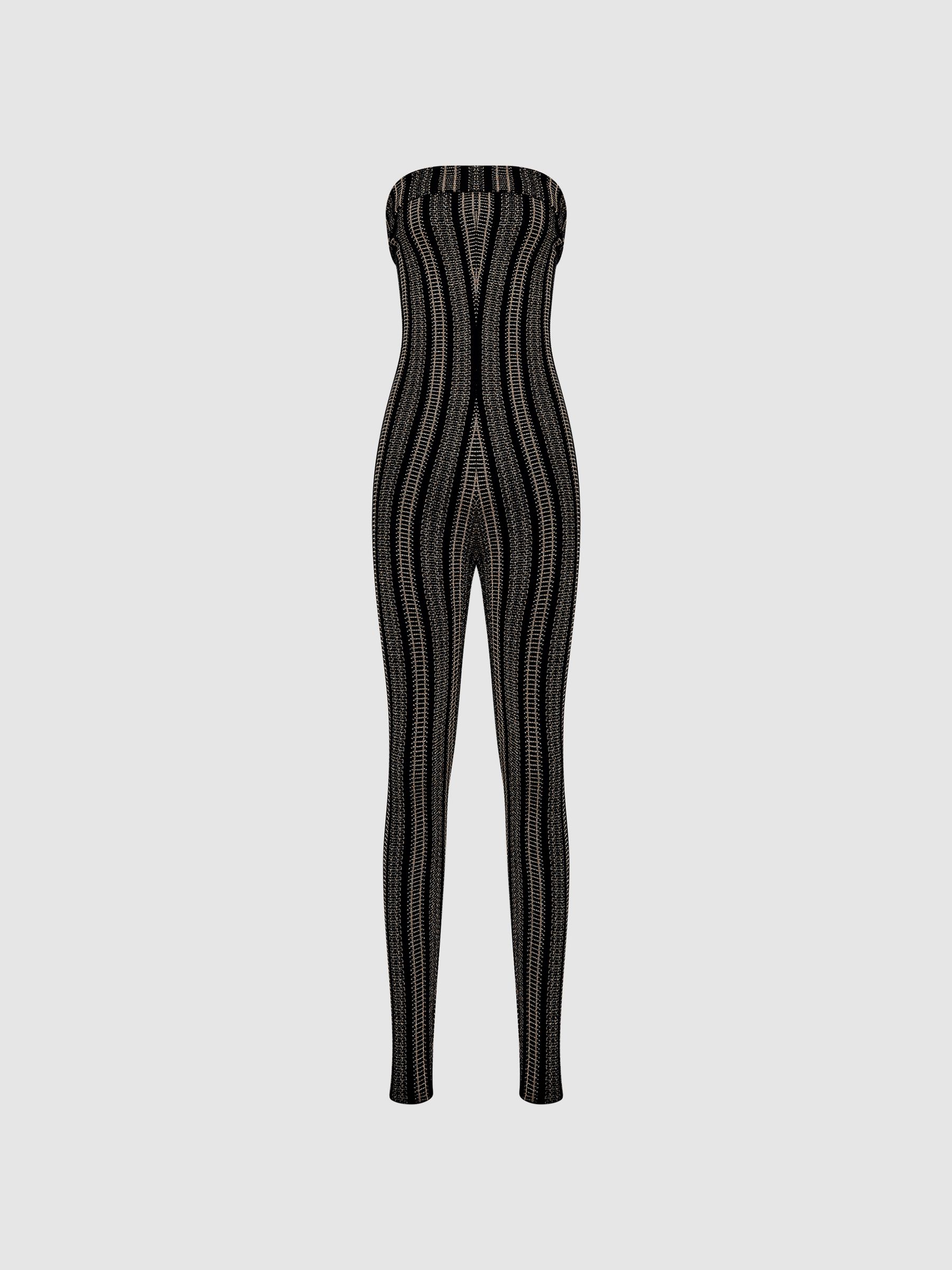 Knitted Metallic Jumpsuit in Black/Gold - Image 2 of 7