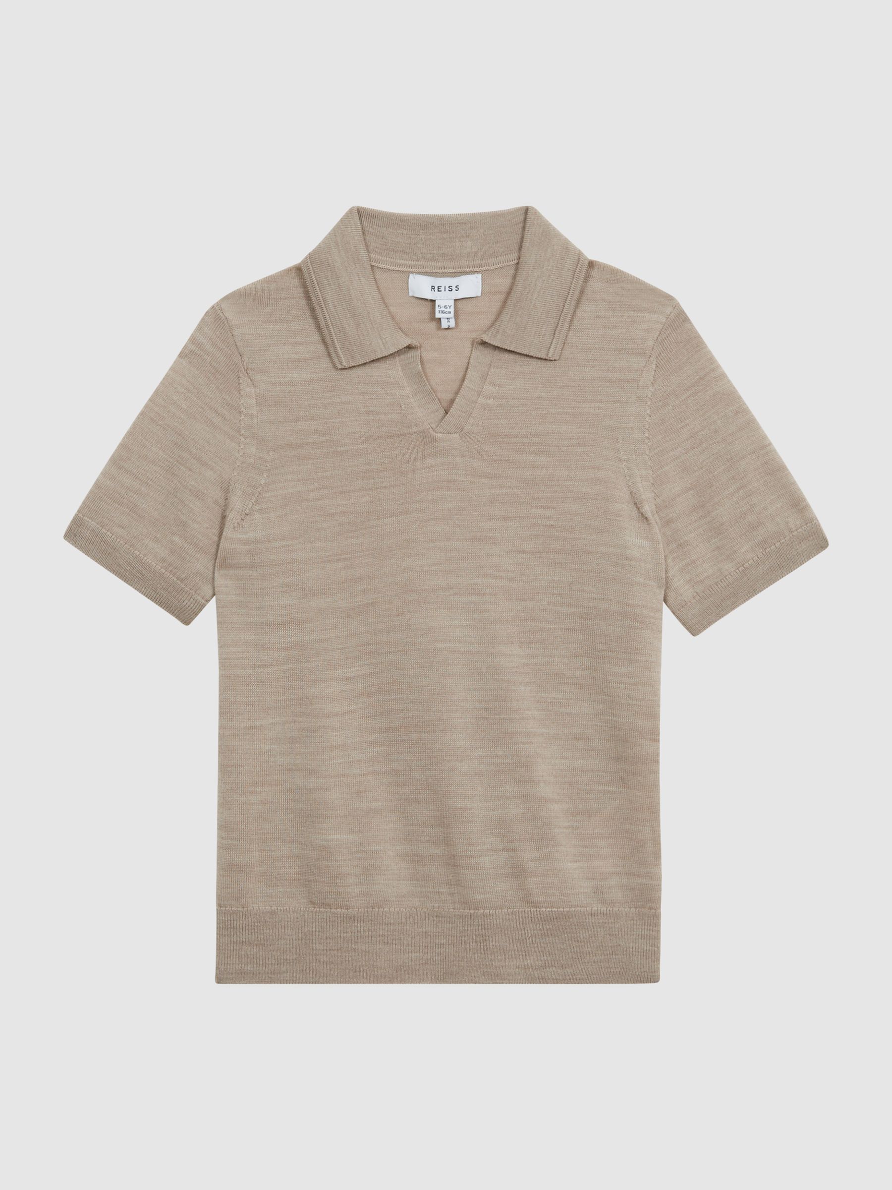 Merino Wool Open Collar Polo Shirt in Wheat Melange - Image 2 of 7
