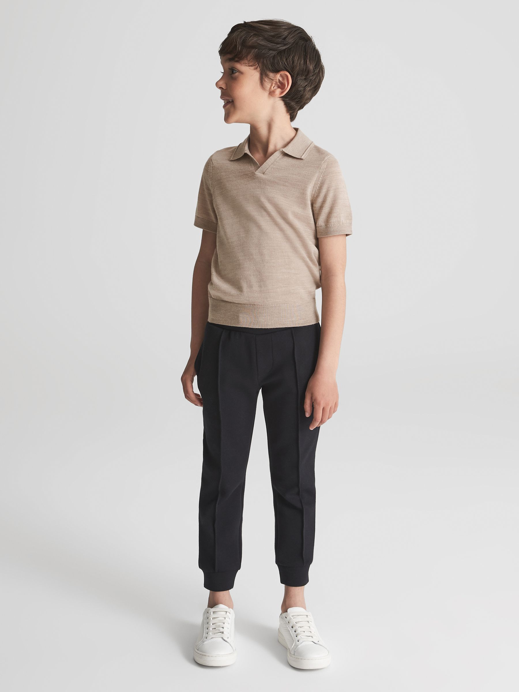 Merino Wool Open Collar Polo Shirt in Wheat Melange - Image 3 of 7