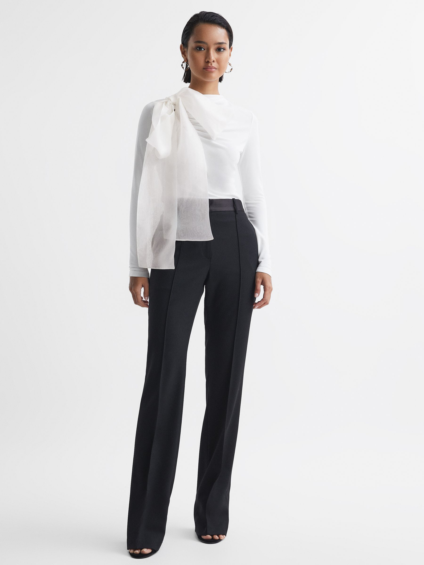 Long Sleeve Bow T-Shirt in White - Image 1 of 6