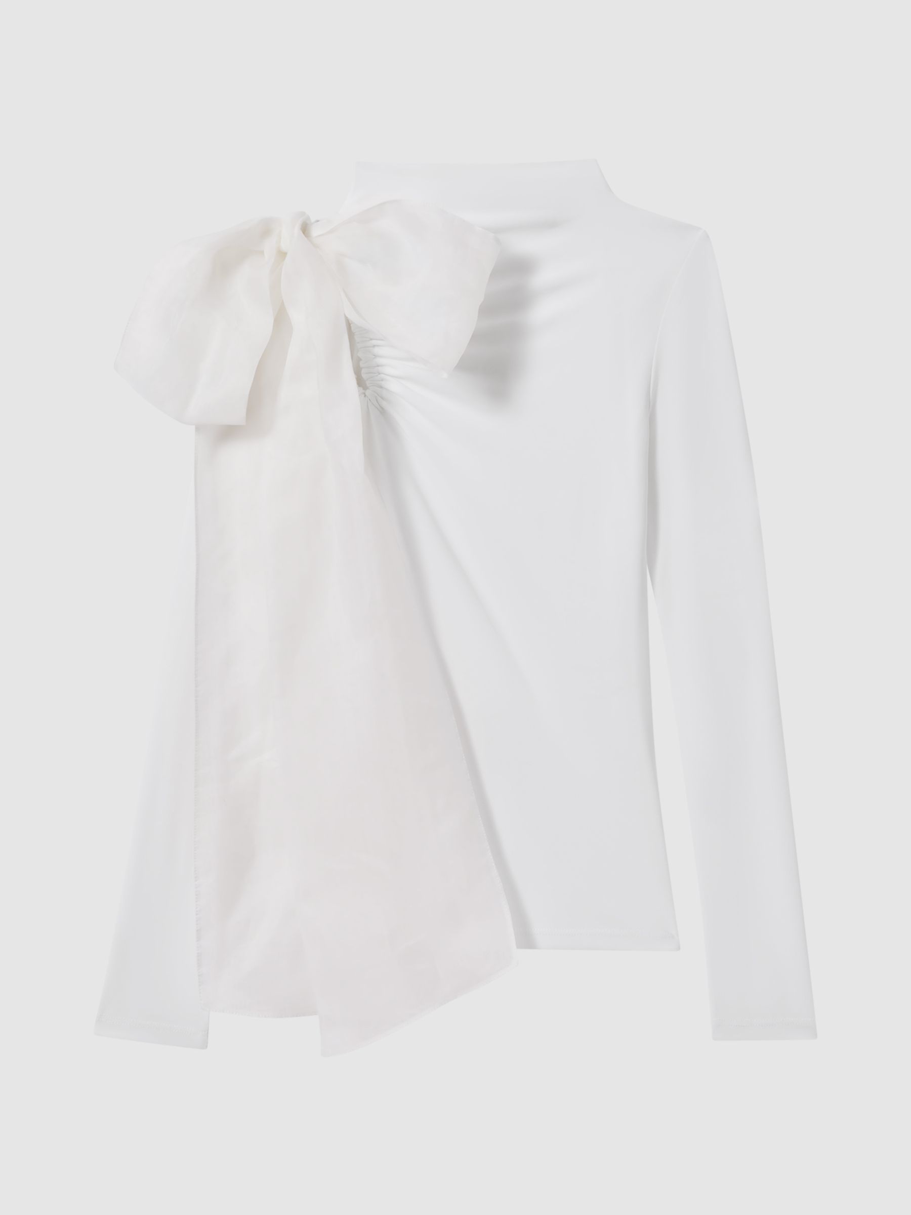Long Sleeve Bow T-Shirt in White - Image 2 of 6