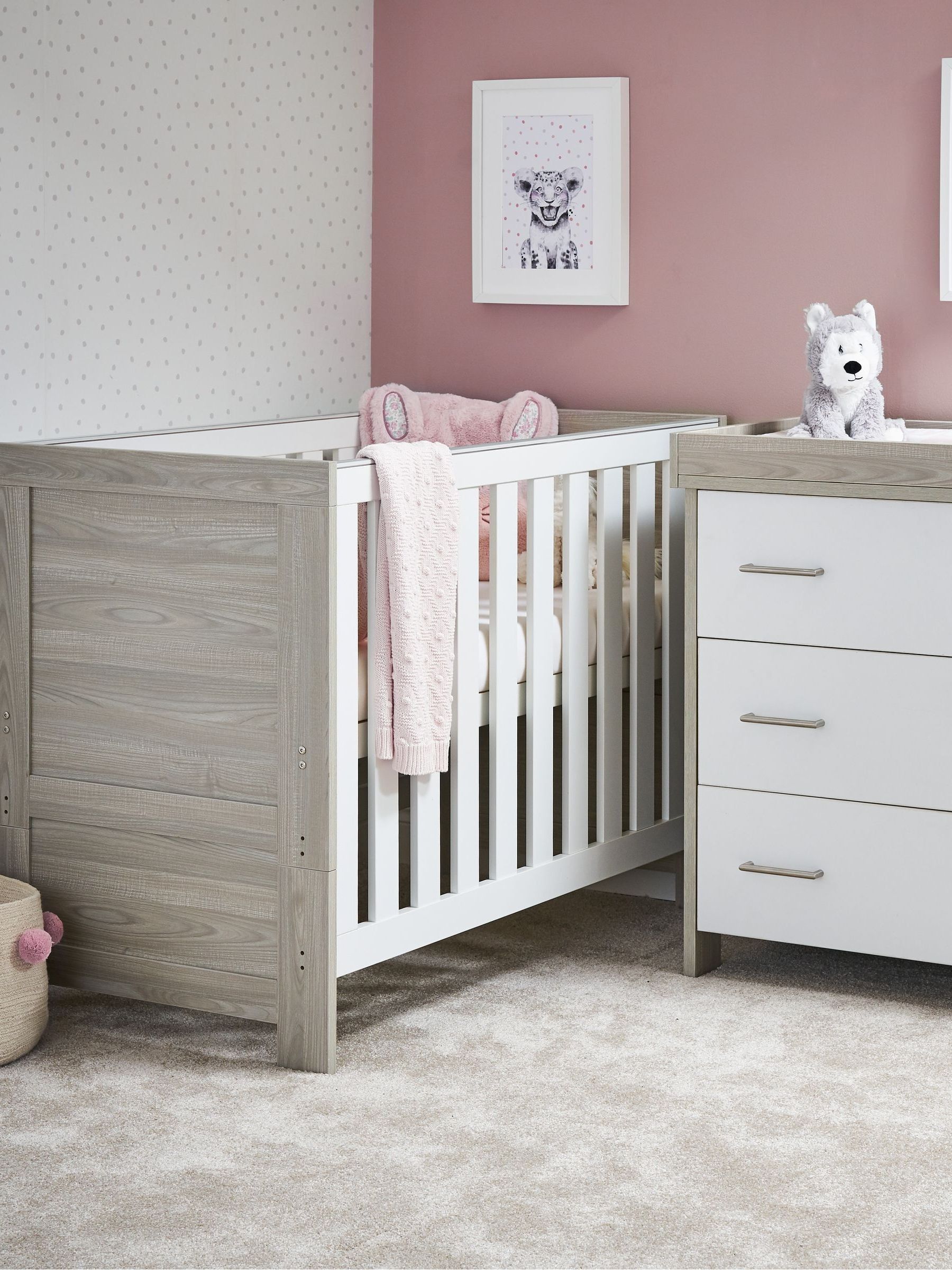 Obaby Grey Wash and White Nika Mini Nursery Furniture Set 2 Piece - Image 1 of 4