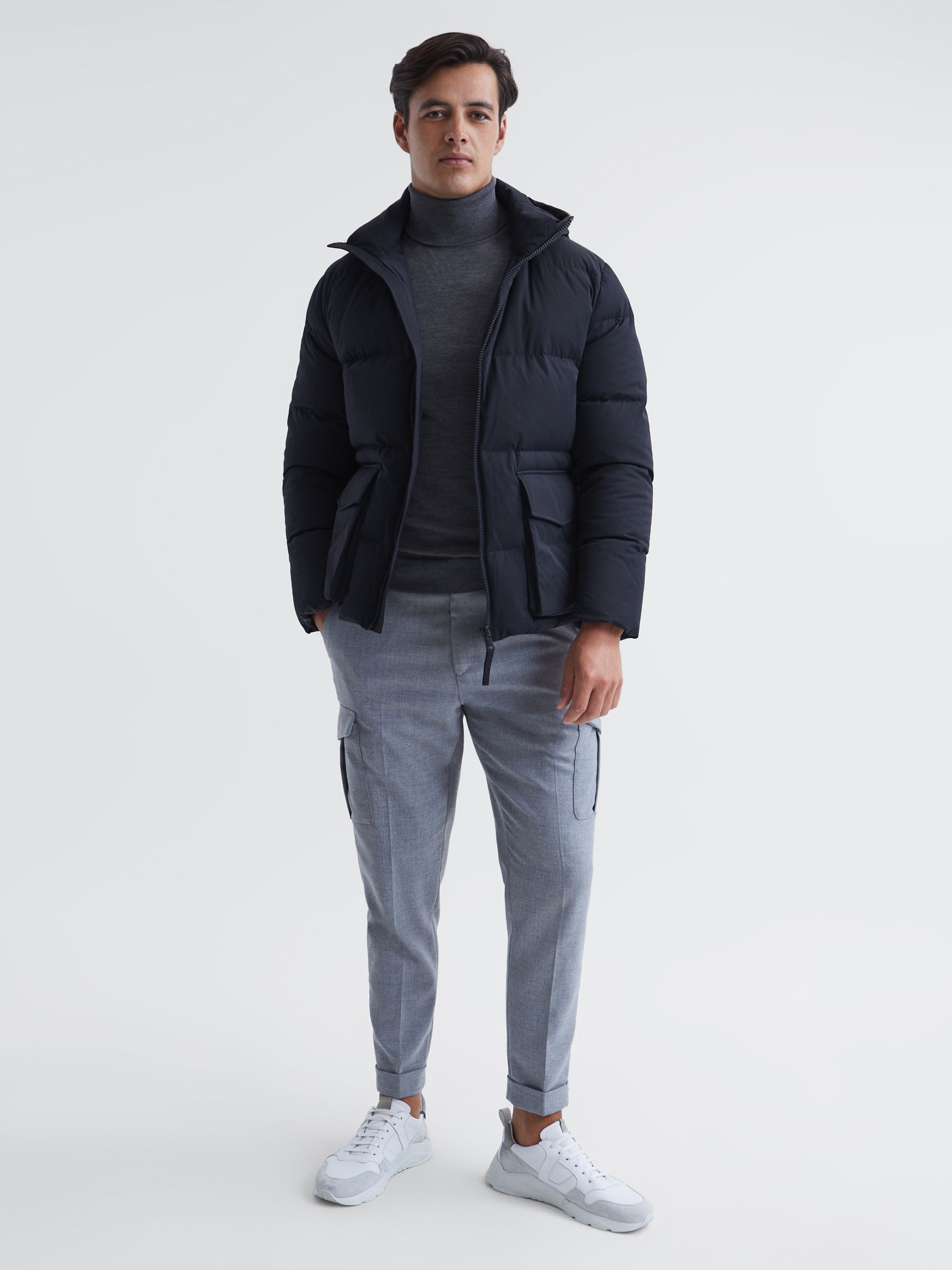 Short Puffer Jacket in Navy - Image 1 of 6