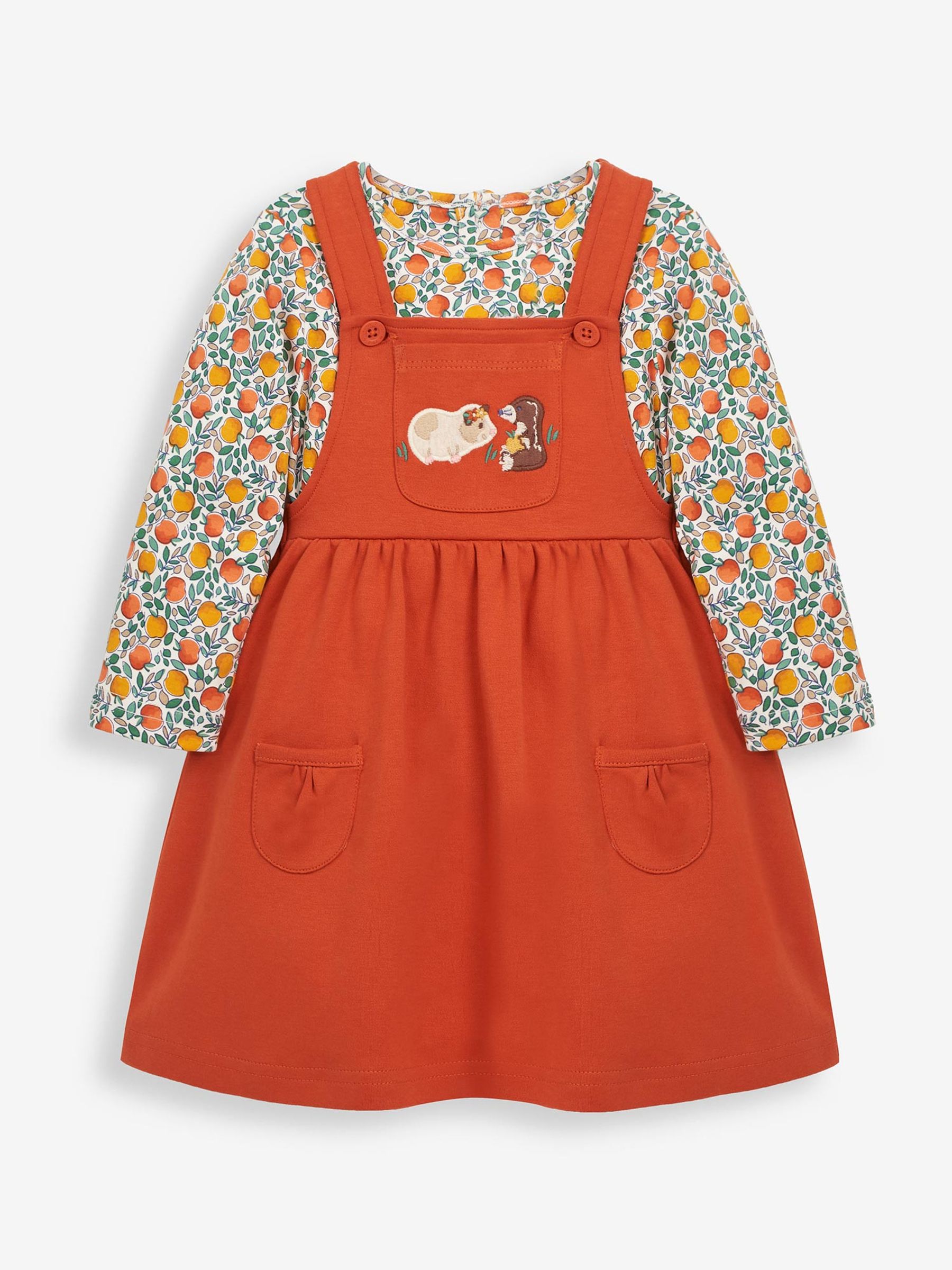 Rust 2-Piece Guinea Pig Pocket Pinny Dress & Top Set with Pet in Pocket - Image 1 of 6