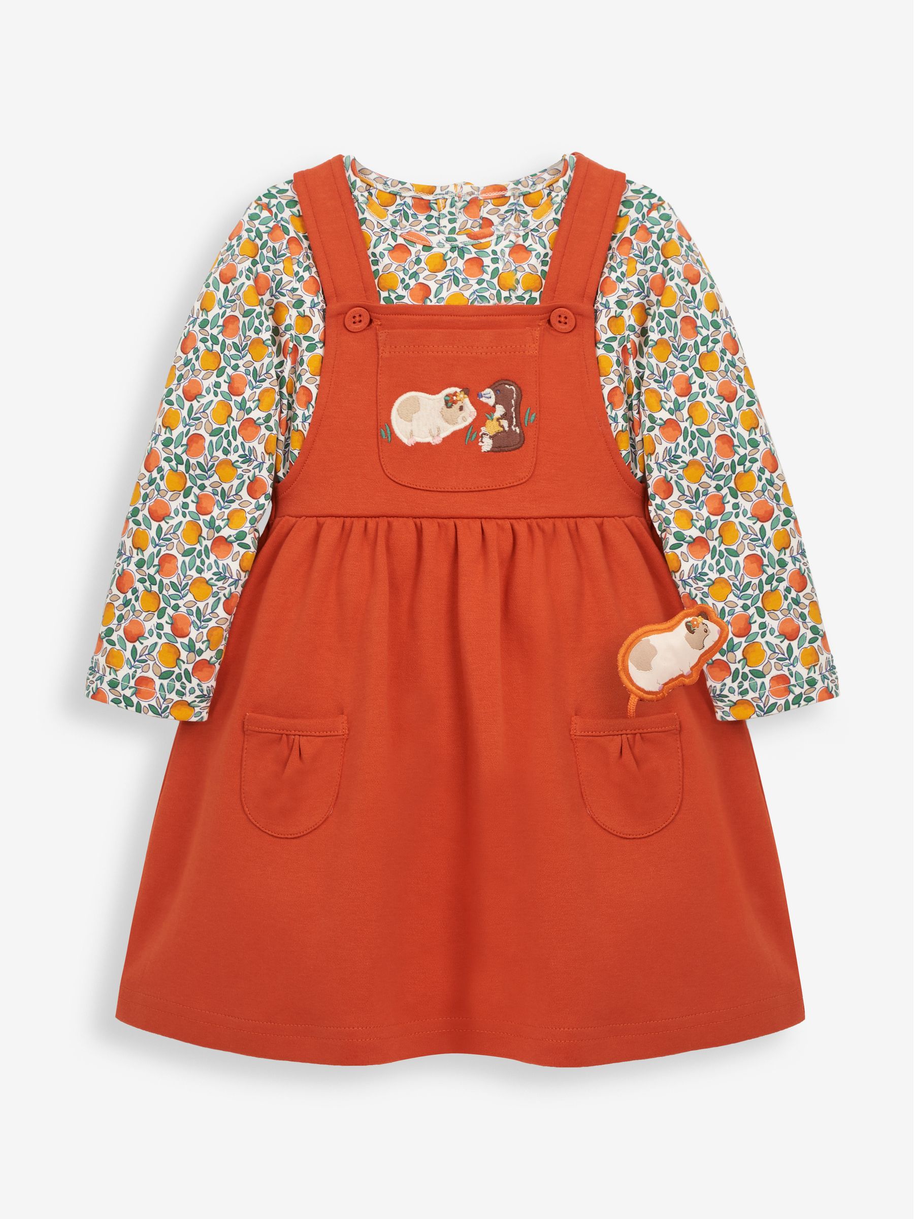 Rust 2-Piece Guinea Pig Pocket Pinny Dress & Top Set with Pet in Pocket - Image 2 of 6