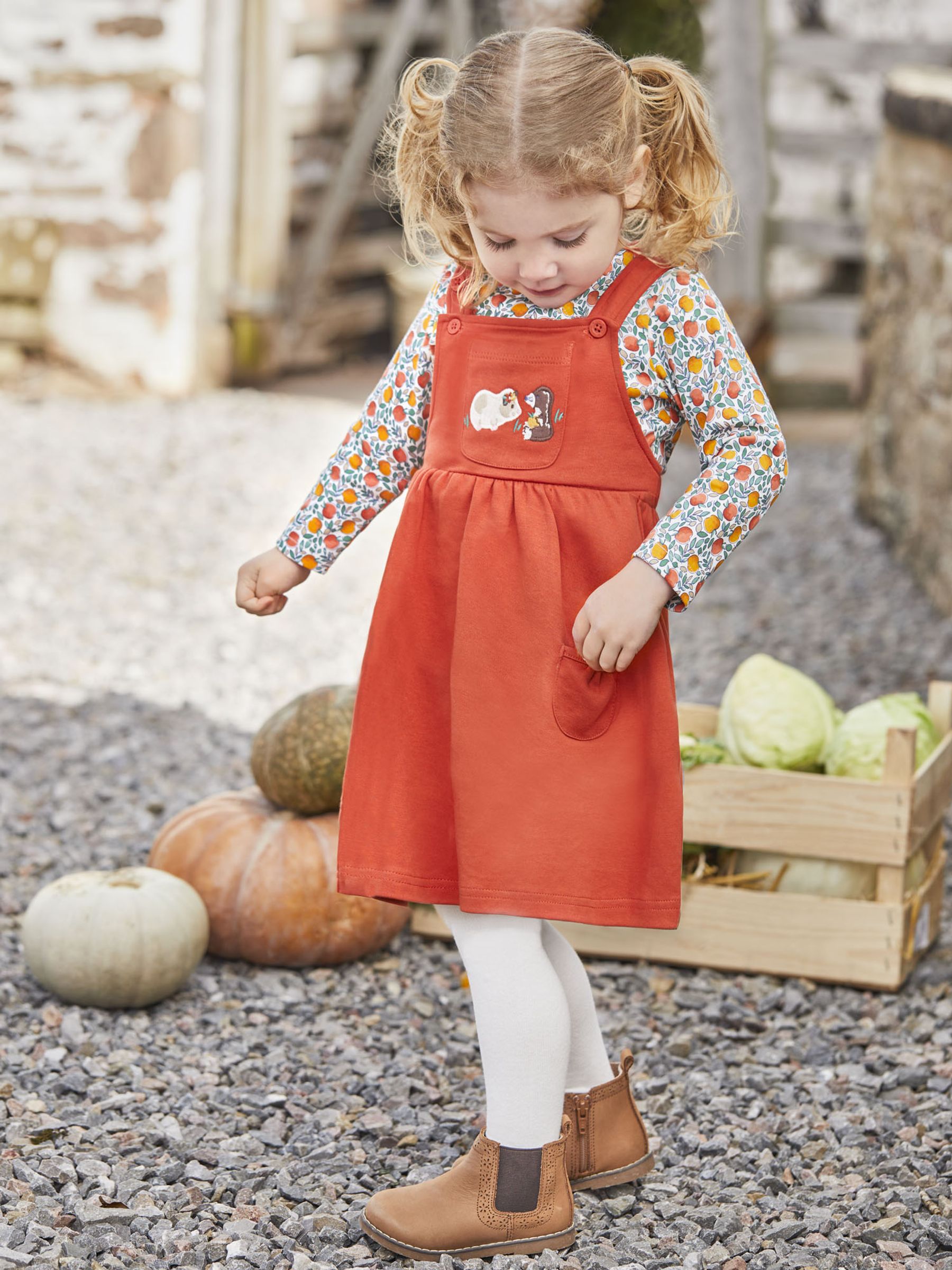 Rust 2-Piece Guinea Pig Pocket Pinny Dress & Top Set with Pet in Pocket - Image 4 of 6