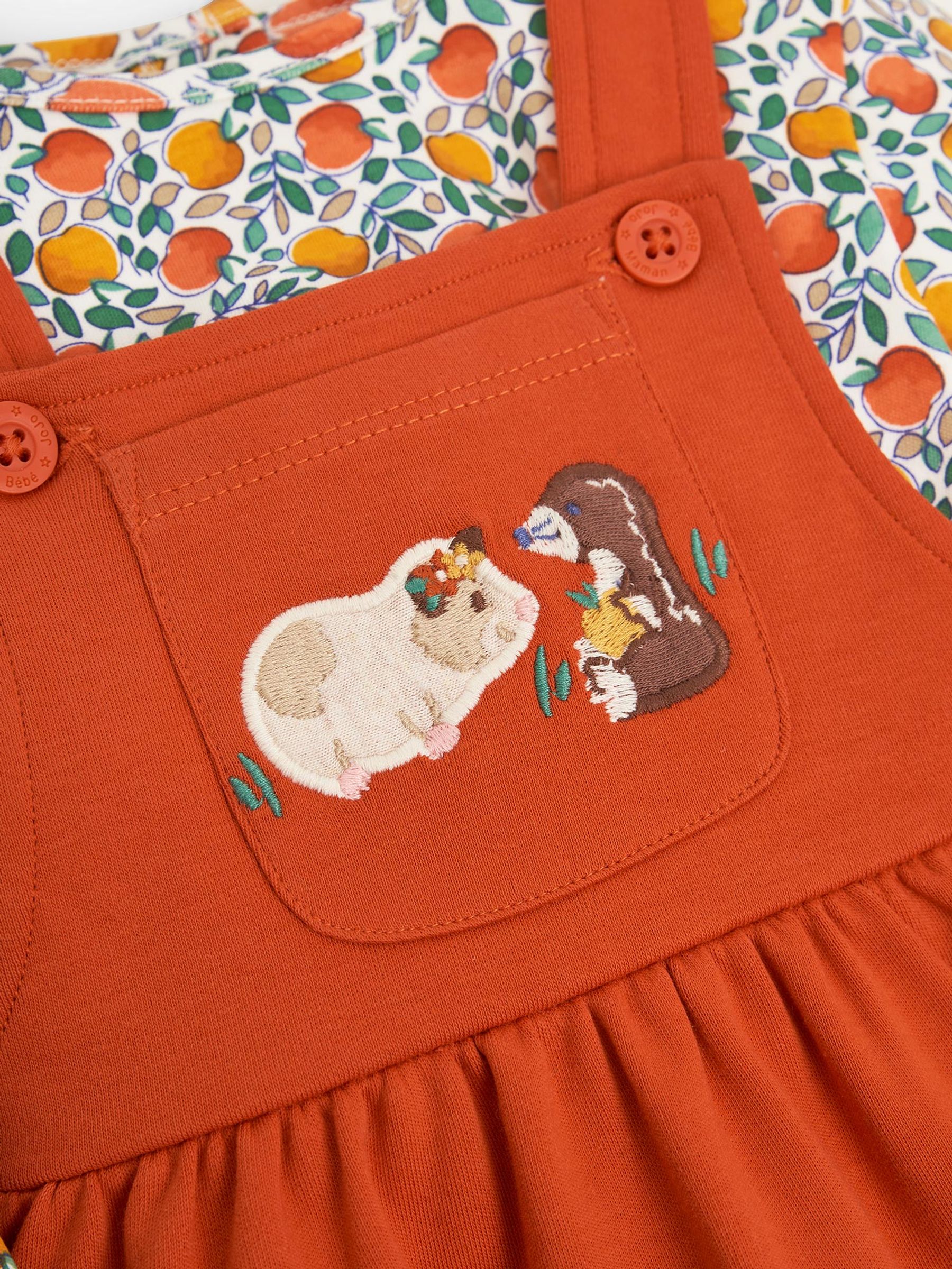 Rust 2-Piece Guinea Pig Pocket Pinny Dress & Top Set with Pet in Pocket - Image 5 of 6