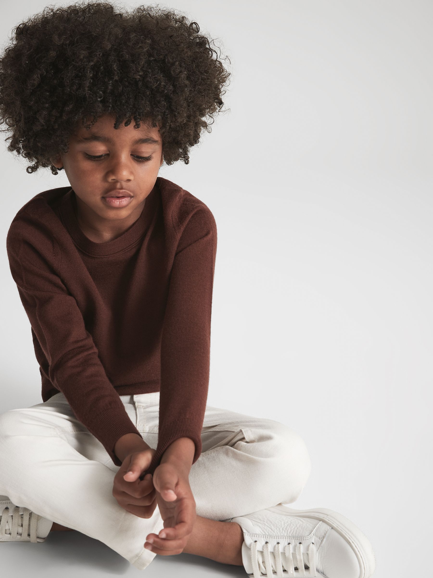 Junior Crew Neck Knitted Jumper in Rust - Image 4 of 6