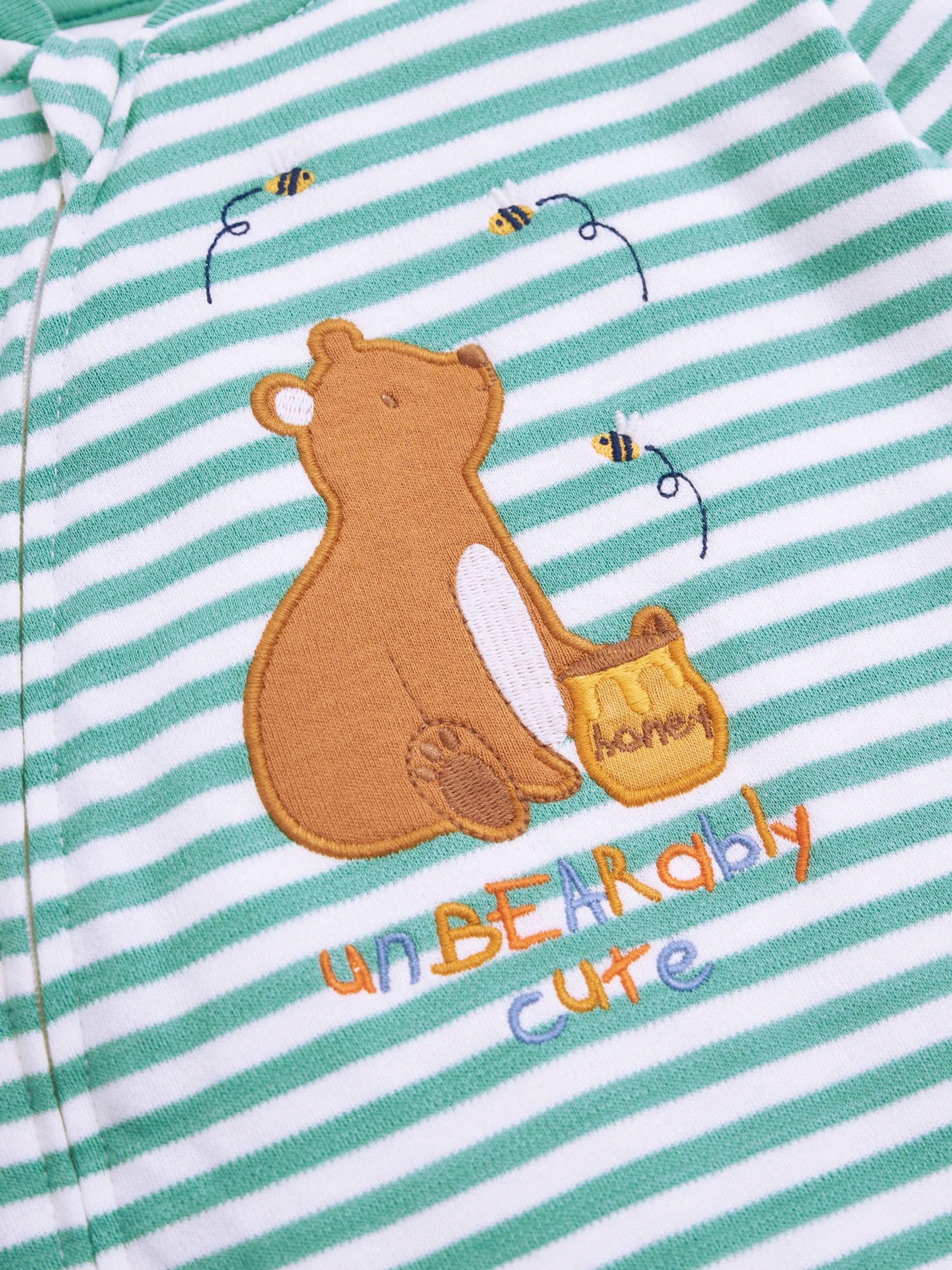 Green Bear Appliqué Zip Cotton Baby Sleepsuit - Image 3 of 3