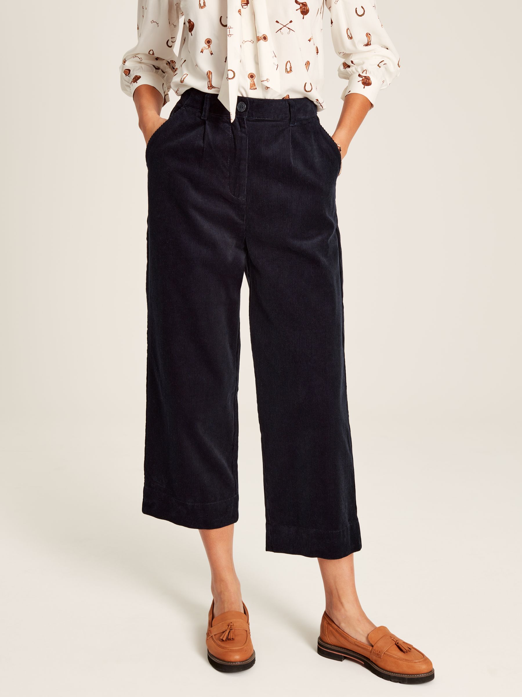 Ebony Navy Blue Cord Wide Leg Trousers - Image 1 of 6