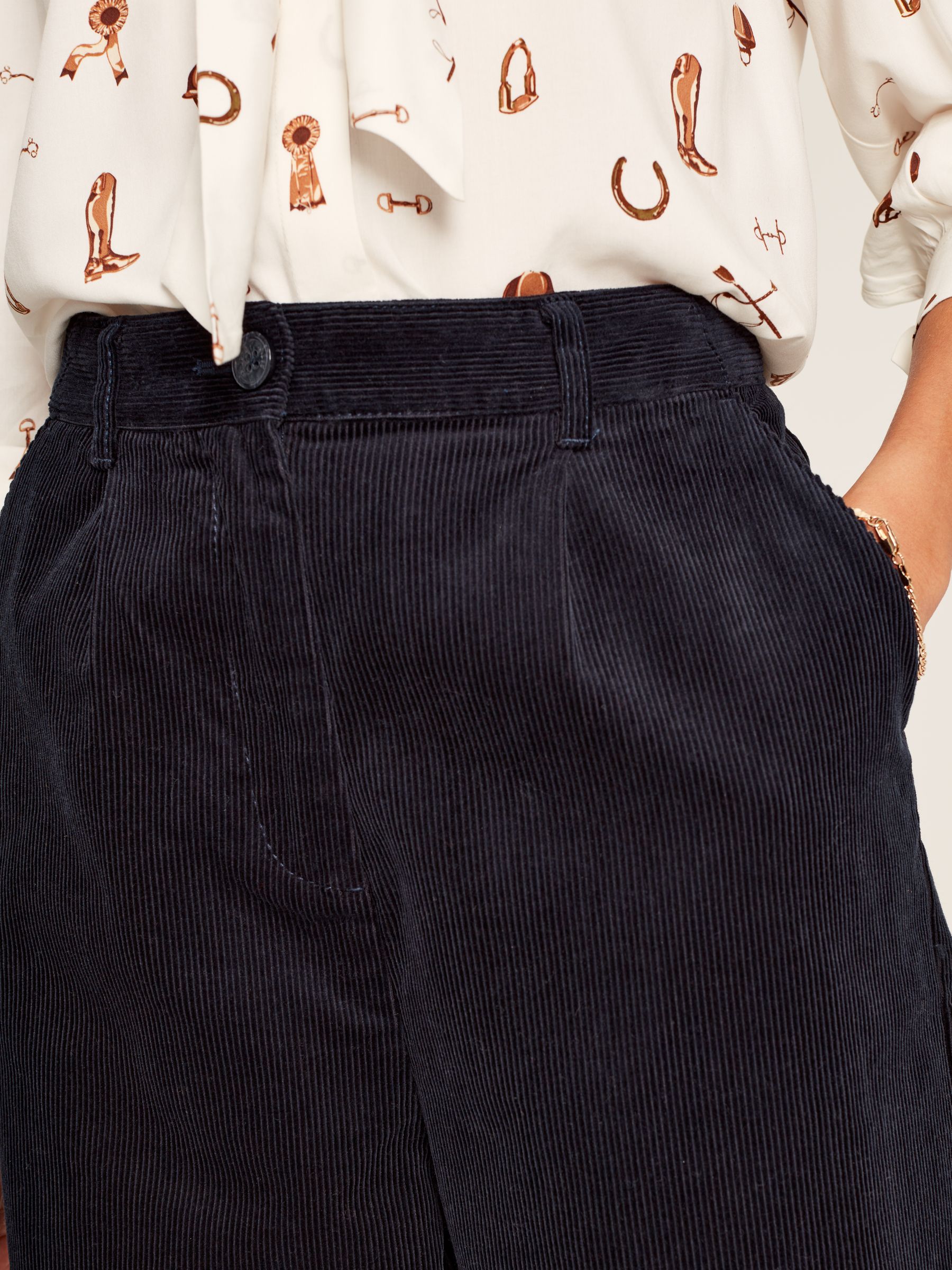 Ebony Navy Blue Cord Wide Leg Trousers - Image 4 of 6