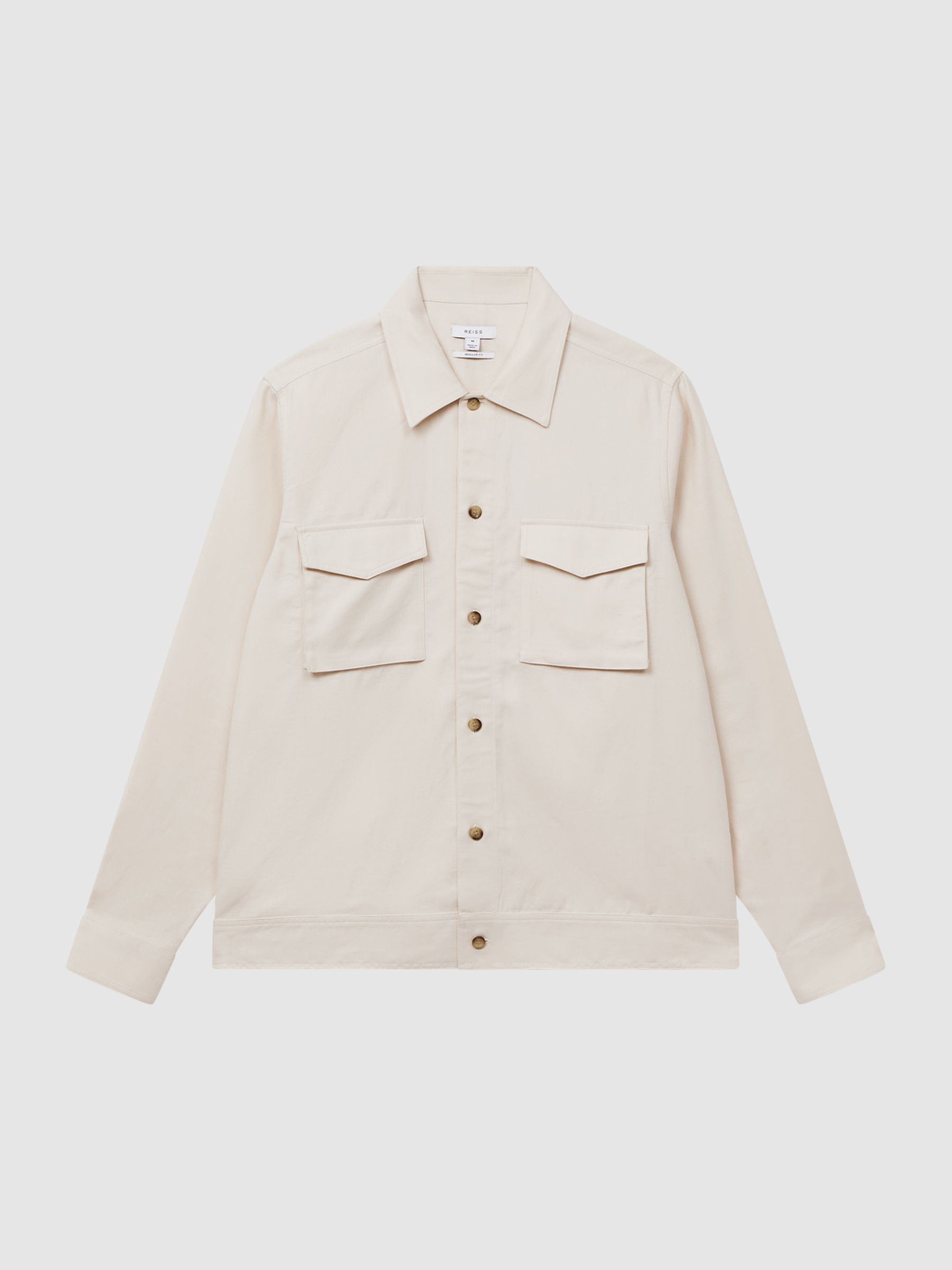 Cotton-Linen Long Sleeve Overshirt in Ecru - Image 2 of 6