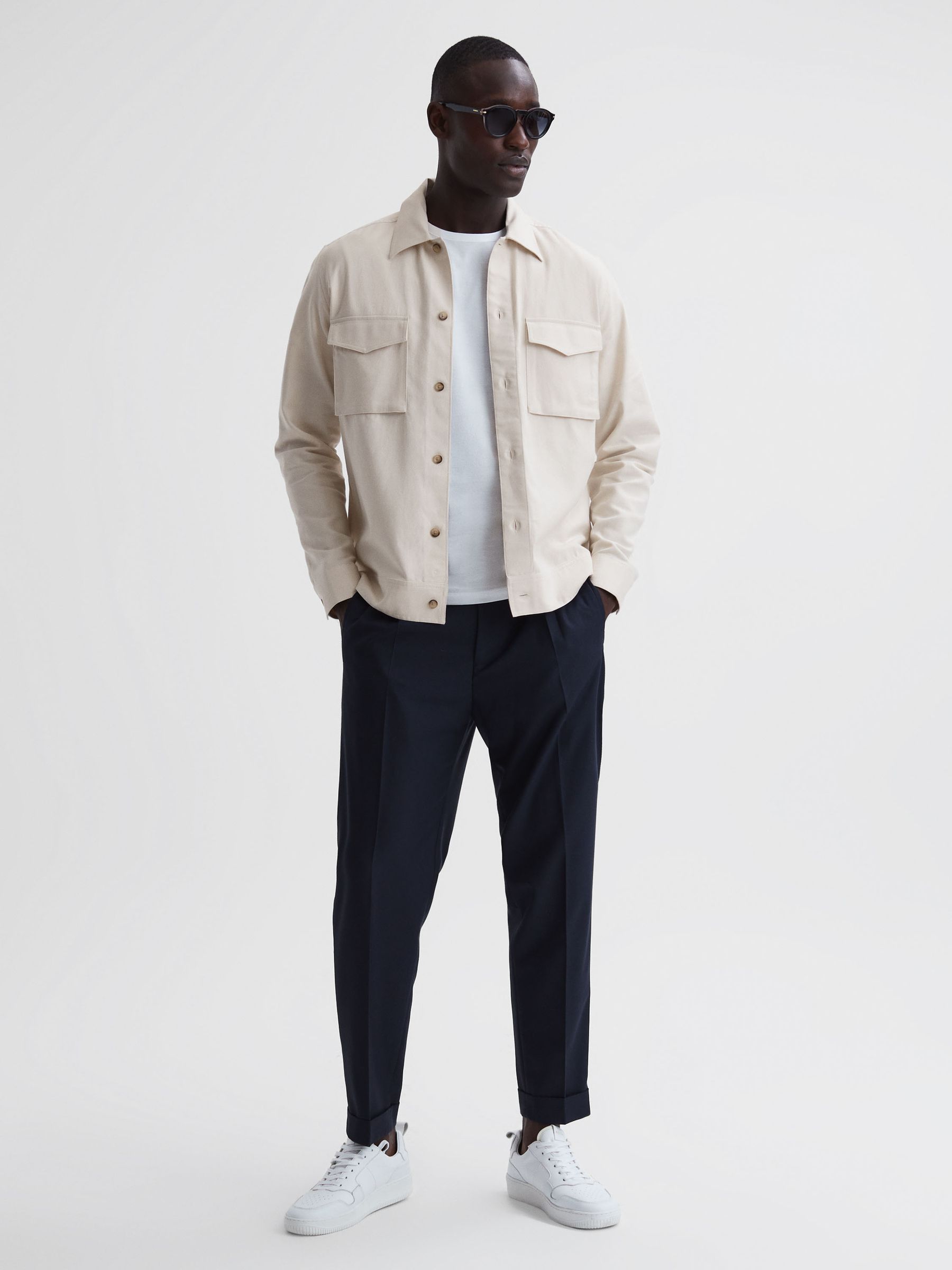 Cotton-Linen Long Sleeve Overshirt in Ecru - Image 3 of 6
