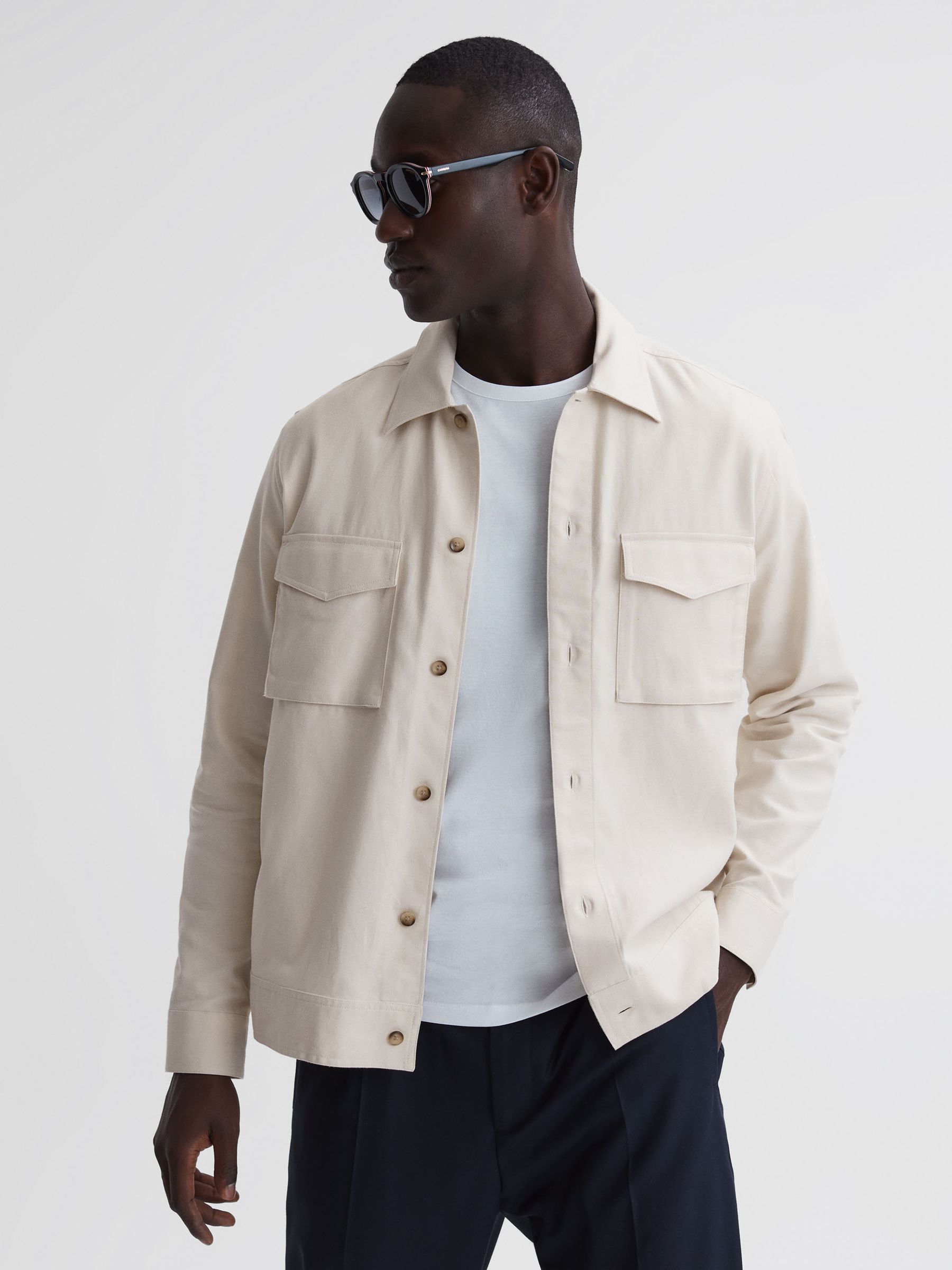 Cotton-Linen Long Sleeve Overshirt in Ecru - Image 4 of 6
