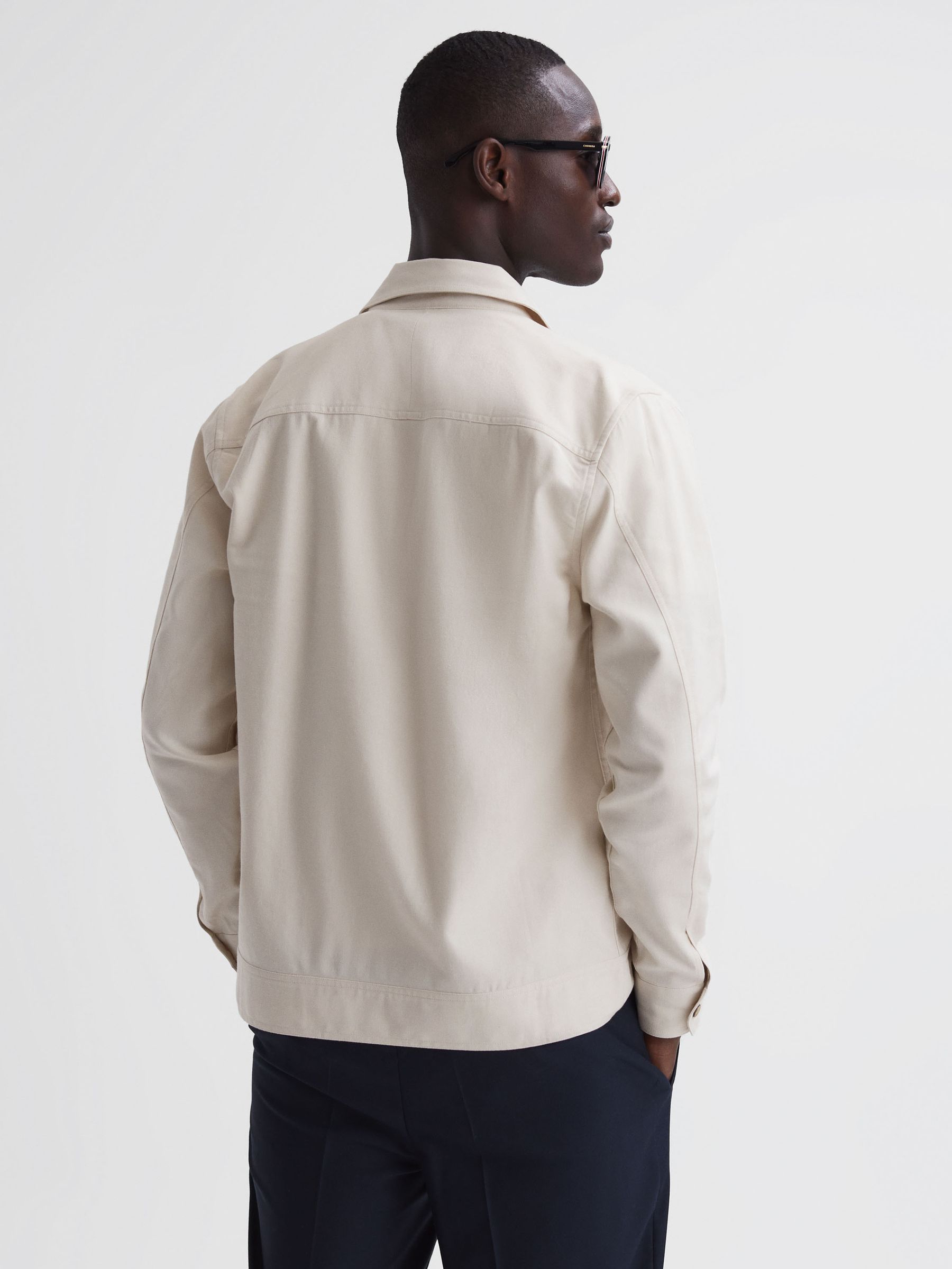 Cotton-Linen Long Sleeve Overshirt in Ecru - Image 5 of 6