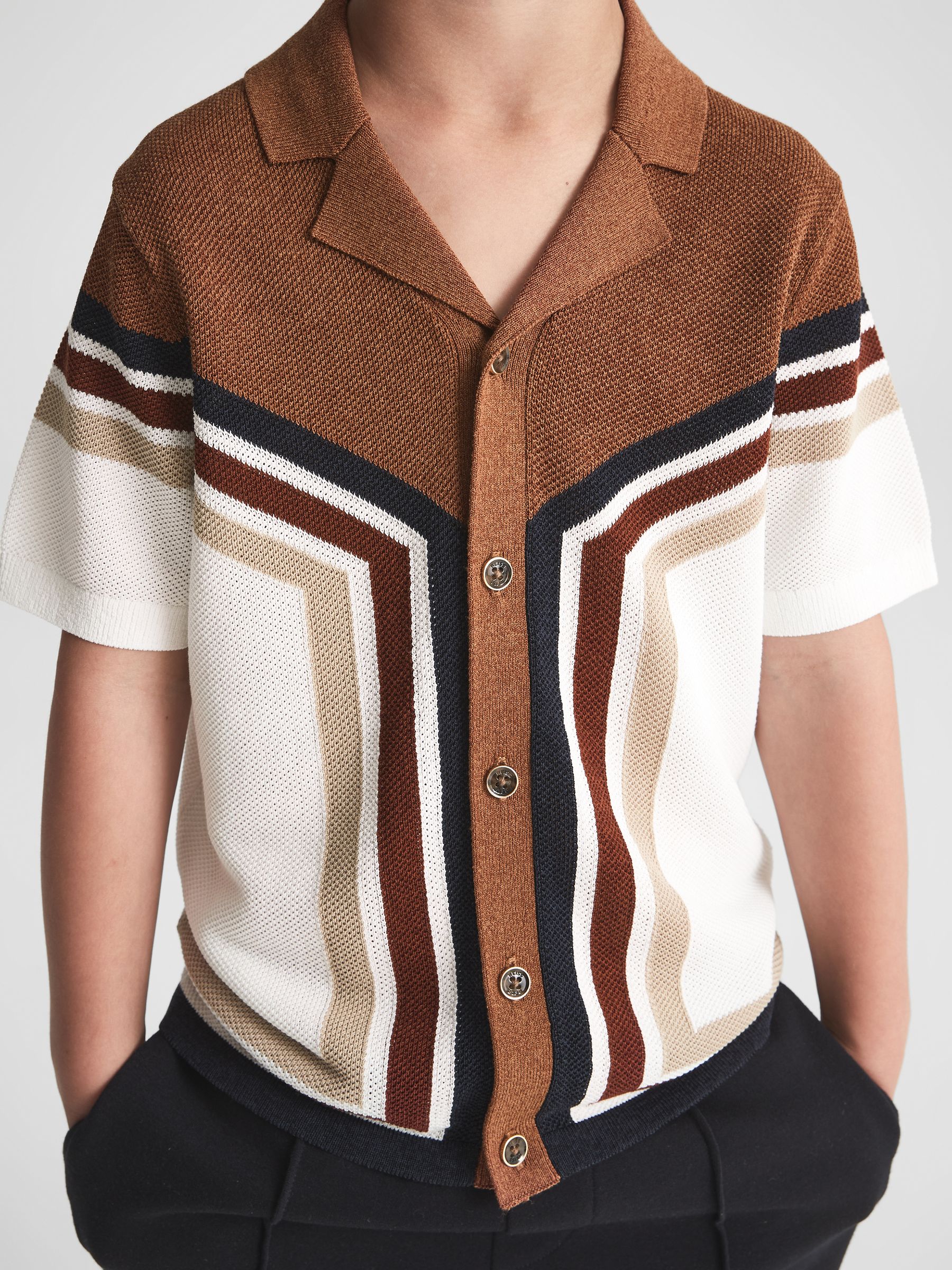 Senior Cuban Collar Panel Detail Shirt in Rust - Image 1 of 6