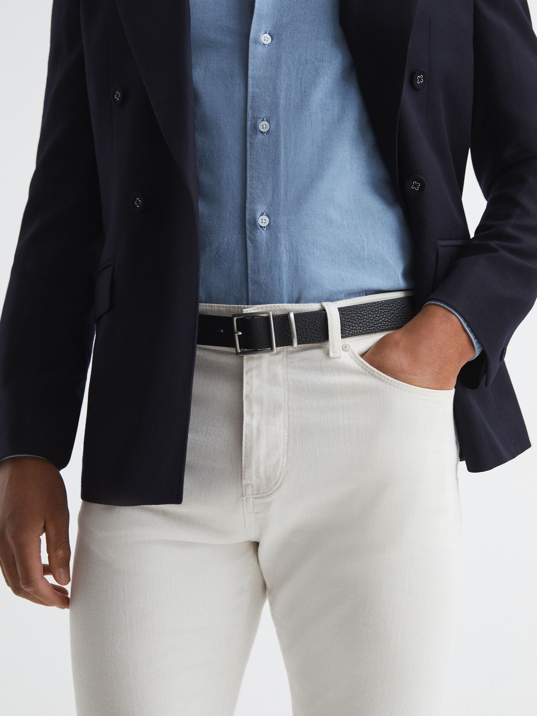 Grained Leather Belt in Black - Image 3 of 7