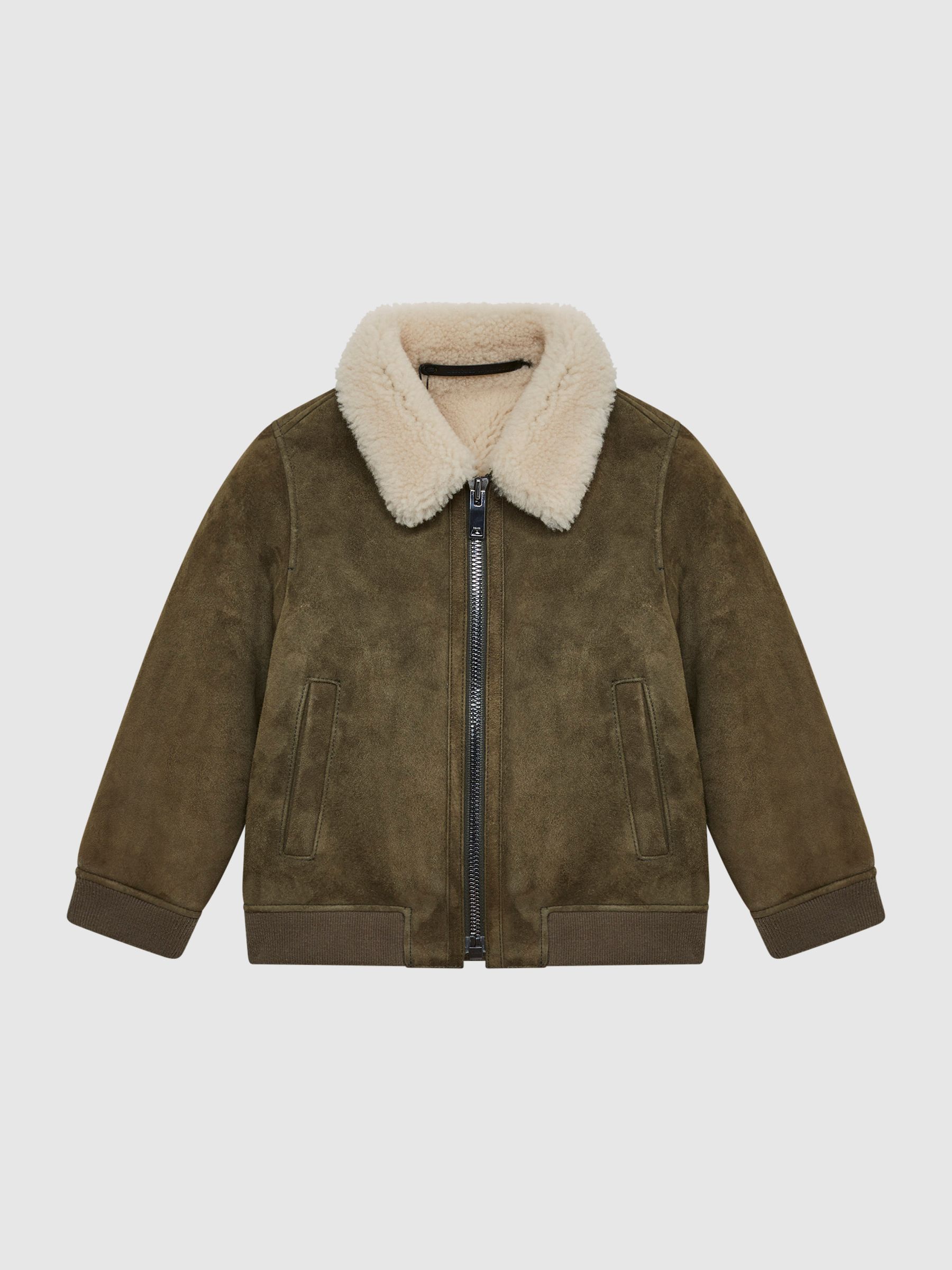 Junior Shearling Jacket in Khaki - Image 2 of 7