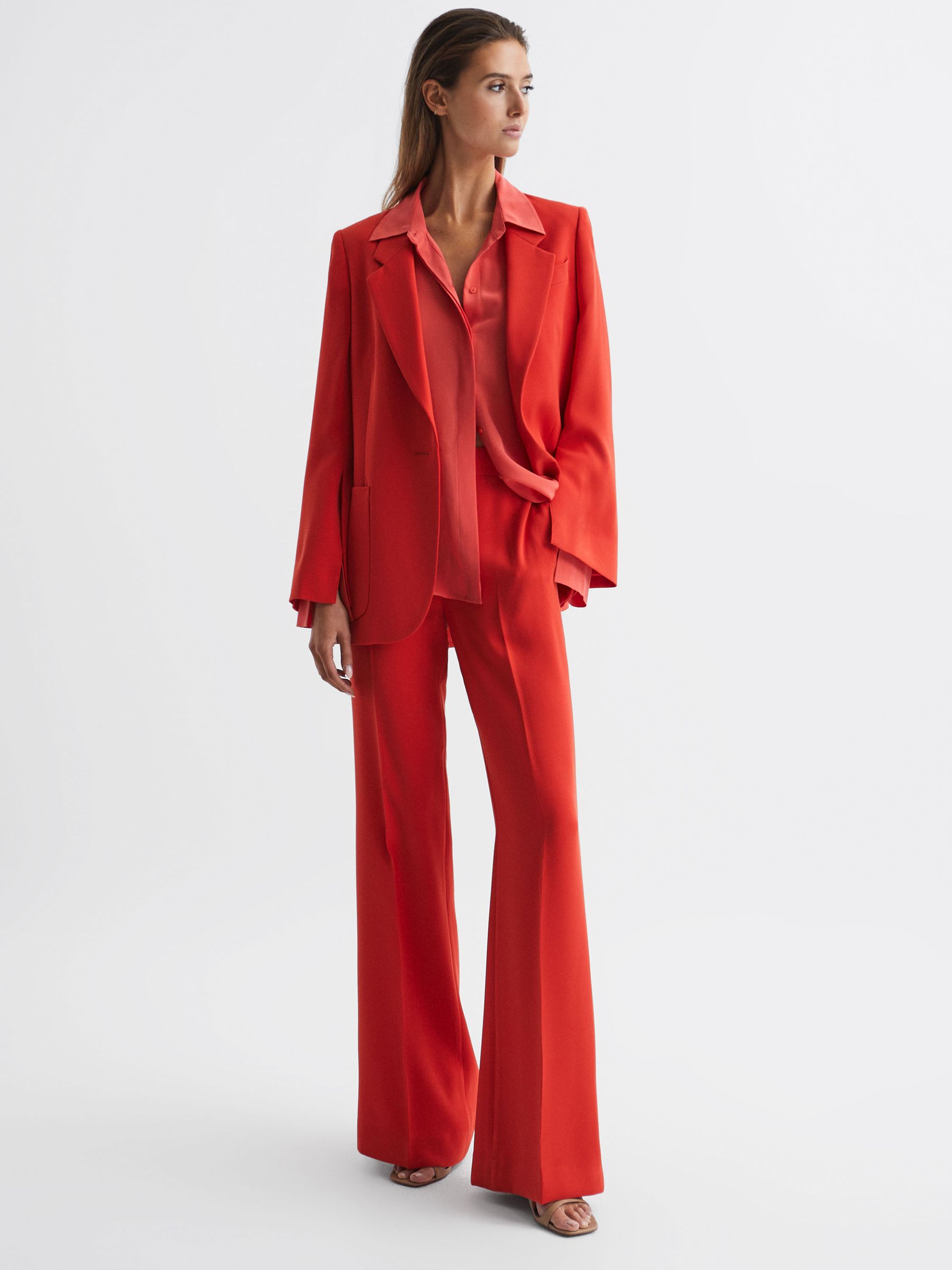 Single Breasted Split Sleeve Tailored Fit Blazer in Coral - Image 3 of 7
