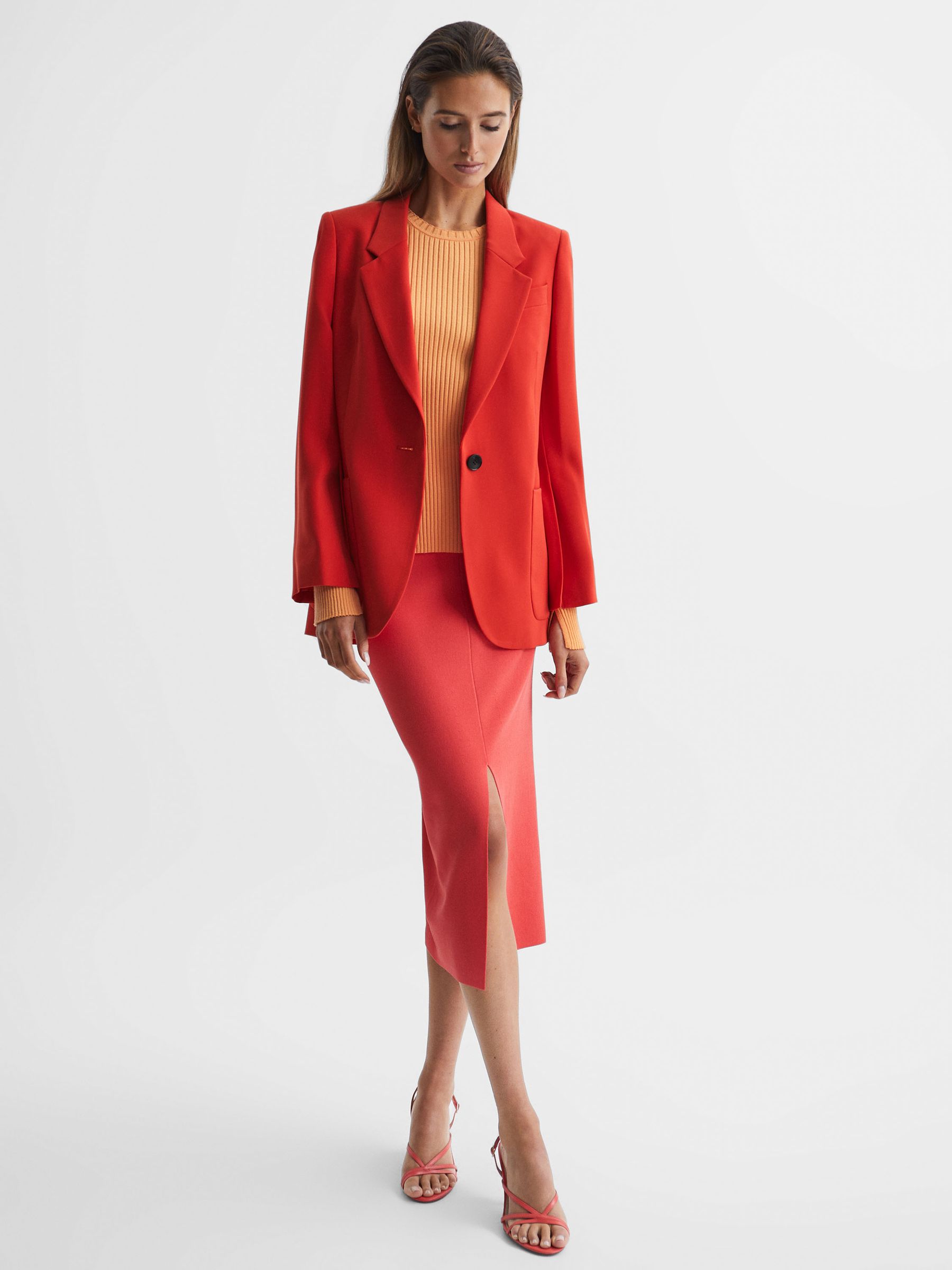 Single Breasted Split Sleeve Tailored Fit Blazer in Coral - Image 6 of 7