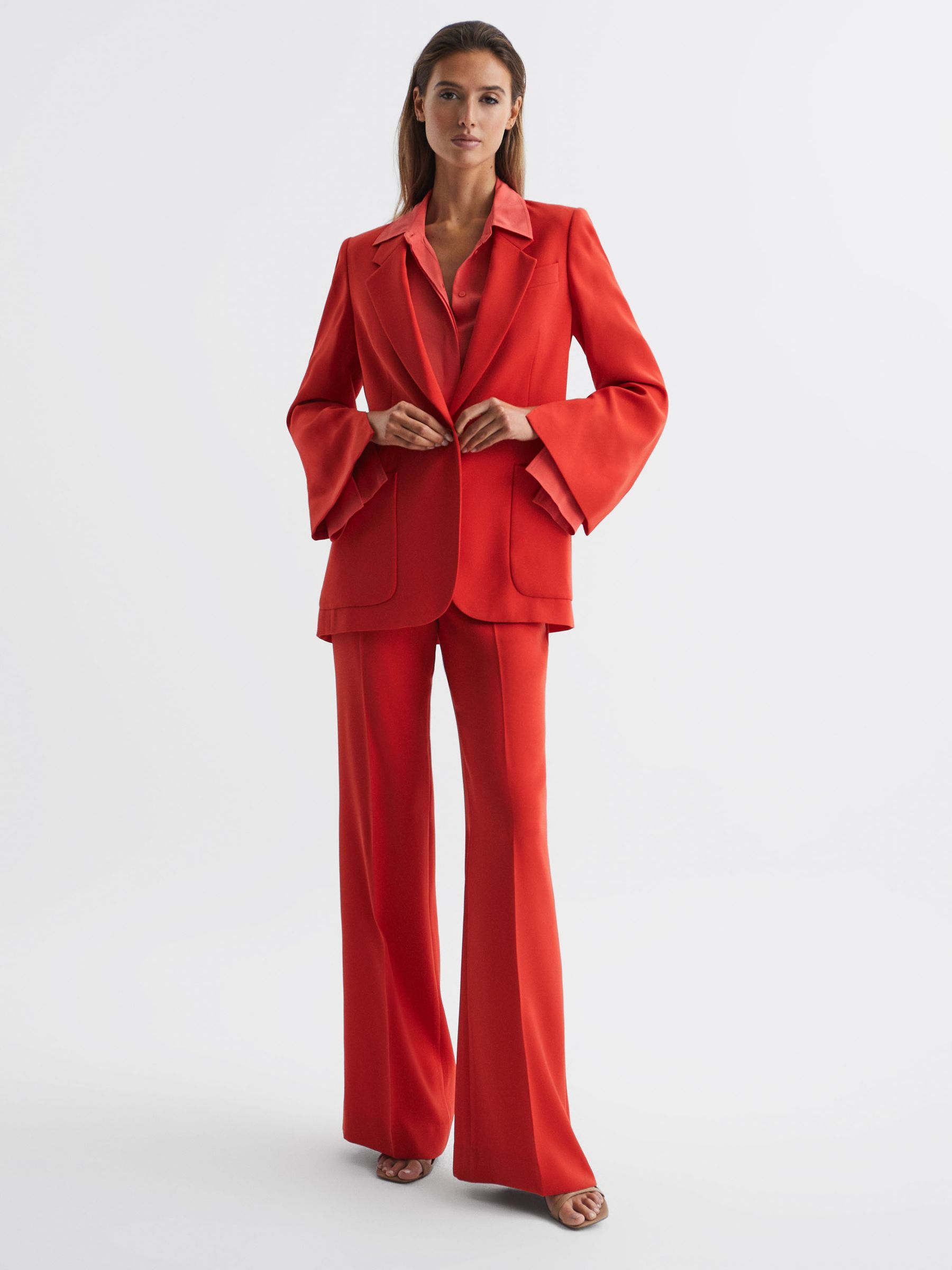 Single Breasted Split Sleeve Tailored Fit Blazer in Coral - Image 7 of 7