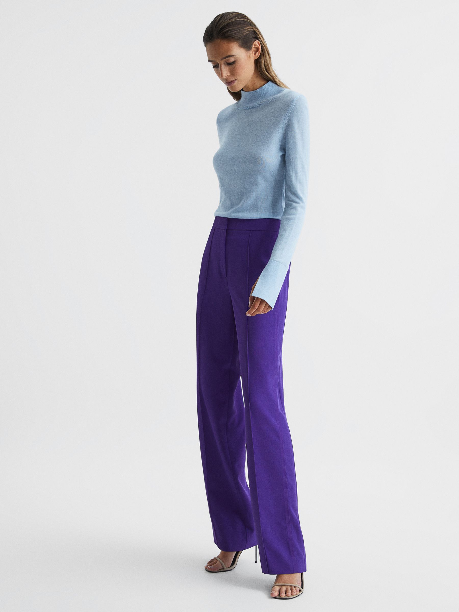 Elasticated Waist Wide Leg Trousers in Purple - Image 6 of 6