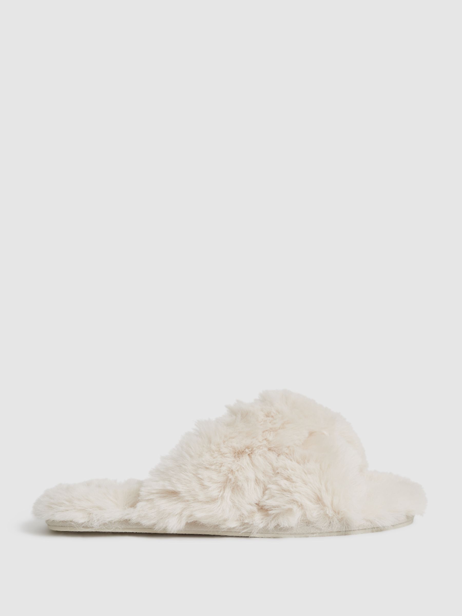 Faux Fur Cross Over Slippers in Off White - Image 1 of 6