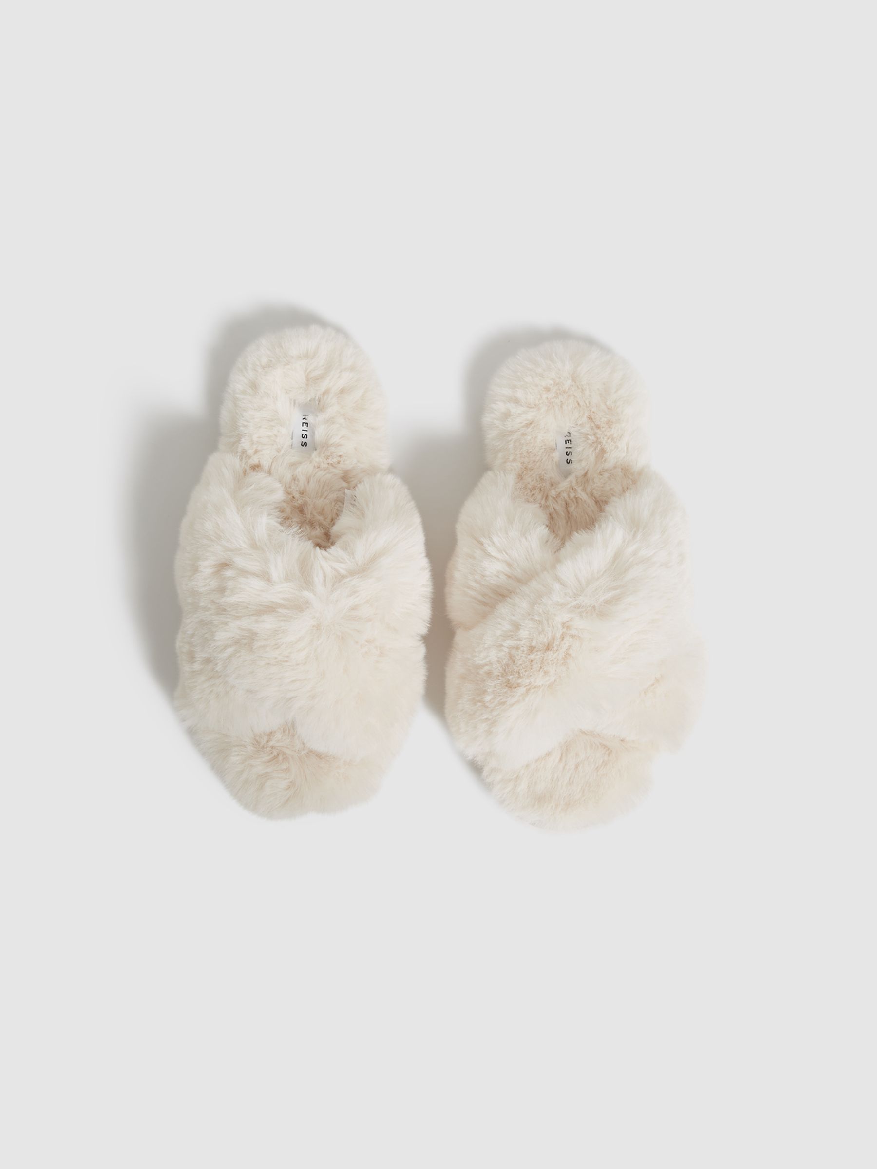 Faux Fur Cross Over Slippers in Off White - Image 4 of 6