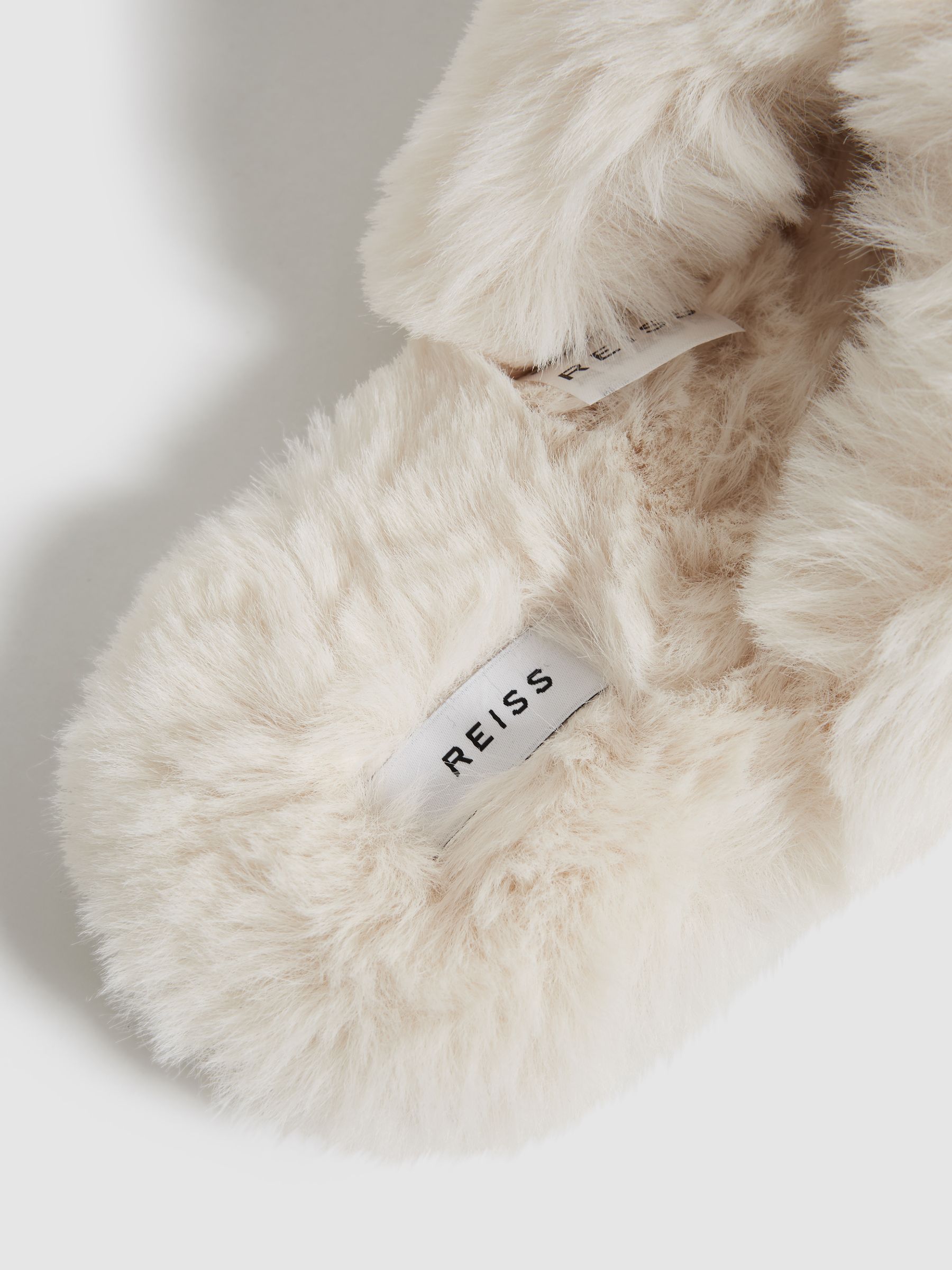 Faux Fur Cross Over Slippers in Off White - Image 5 of 6