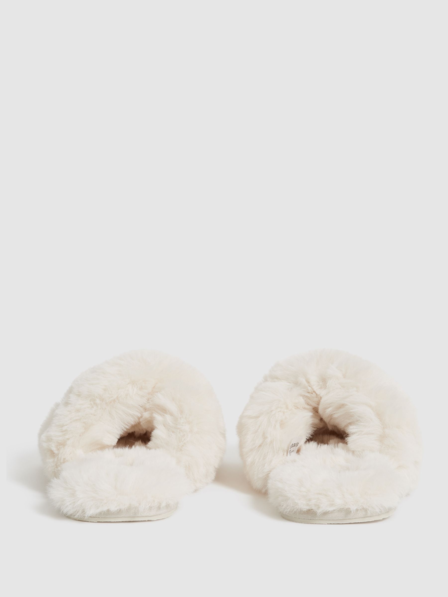 Faux Fur Cross Over Slippers in Off White - Image 6 of 6