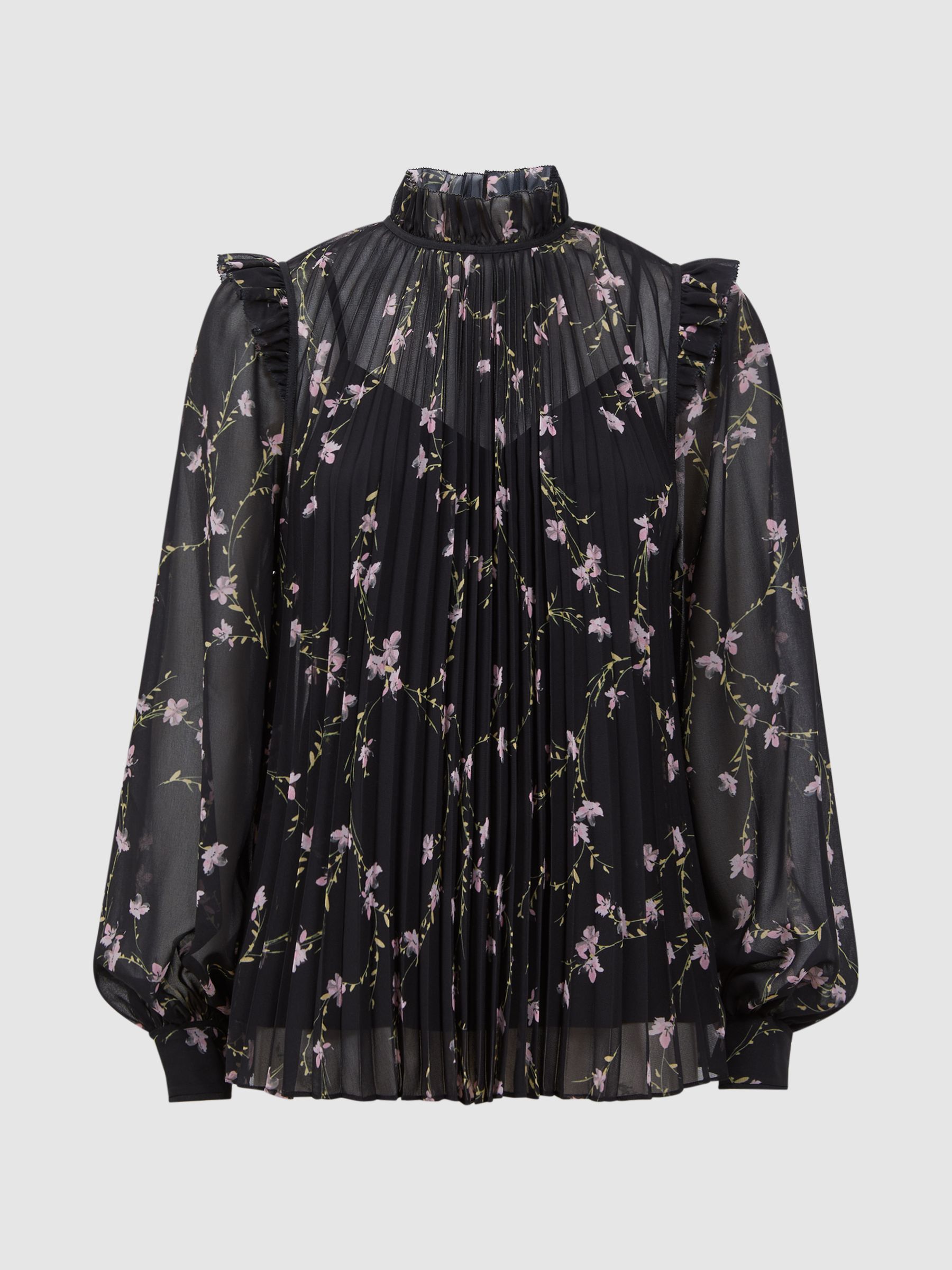 Florere Sheer Floral Ruffle Blouse in Black - Image 10 of 10