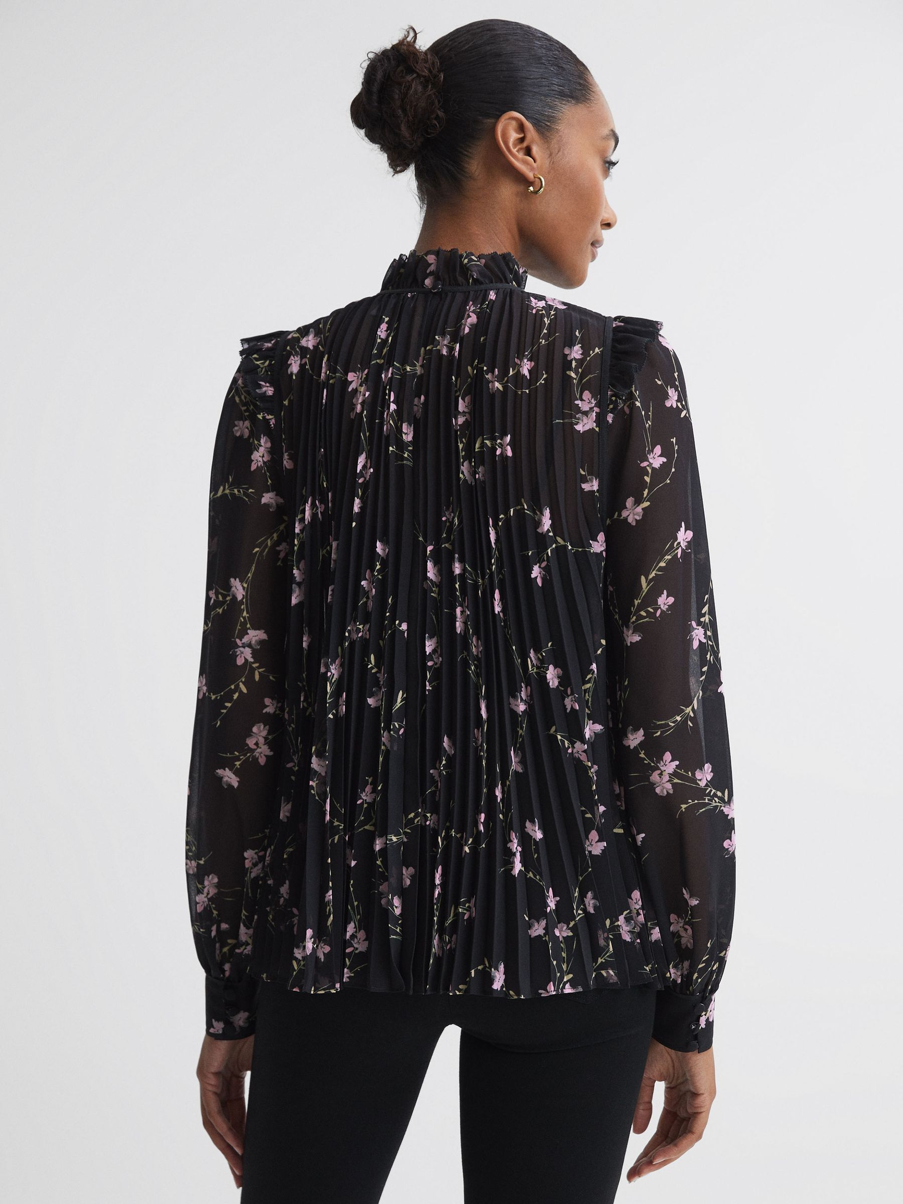 Florere Sheer Floral Ruffle Blouse in Black - Image 4 of 5