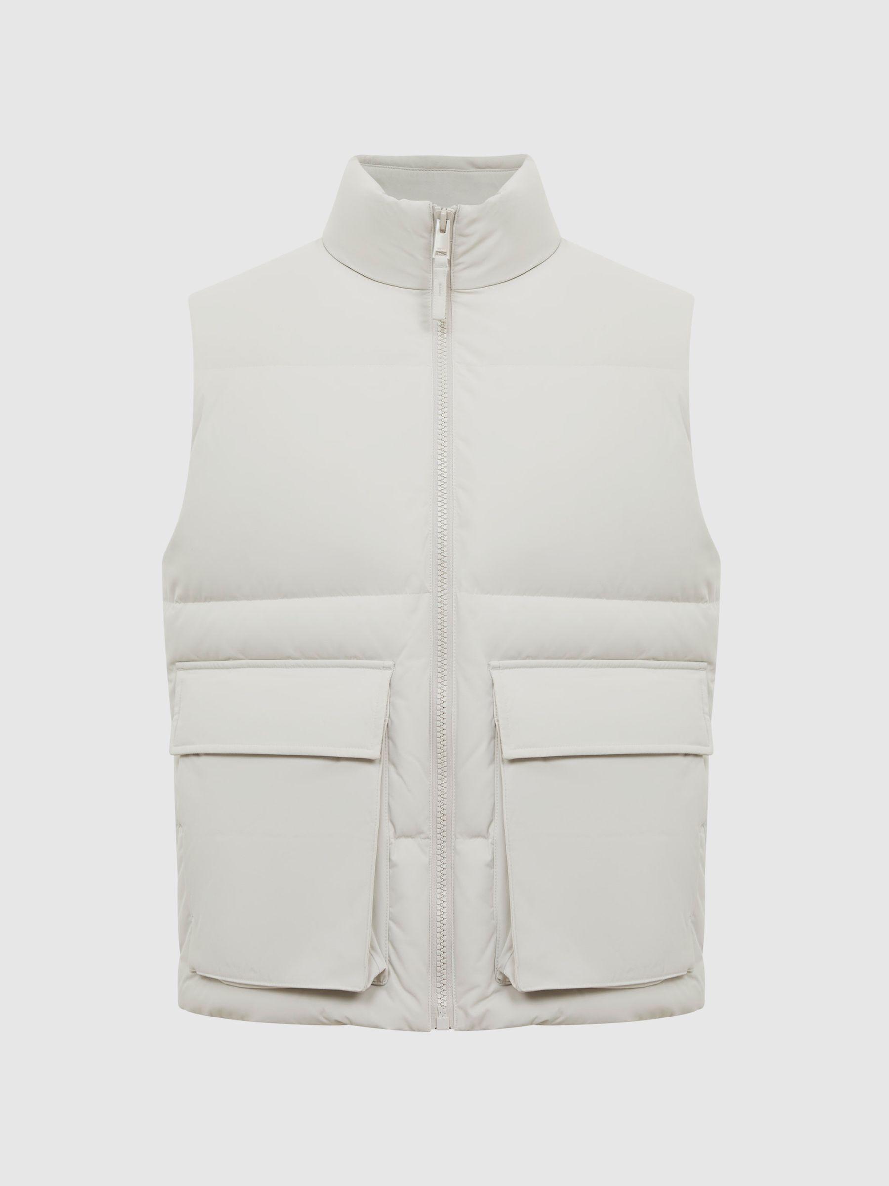 Funnel Neck Puffer Gilet in Stone - Image 2 of 5