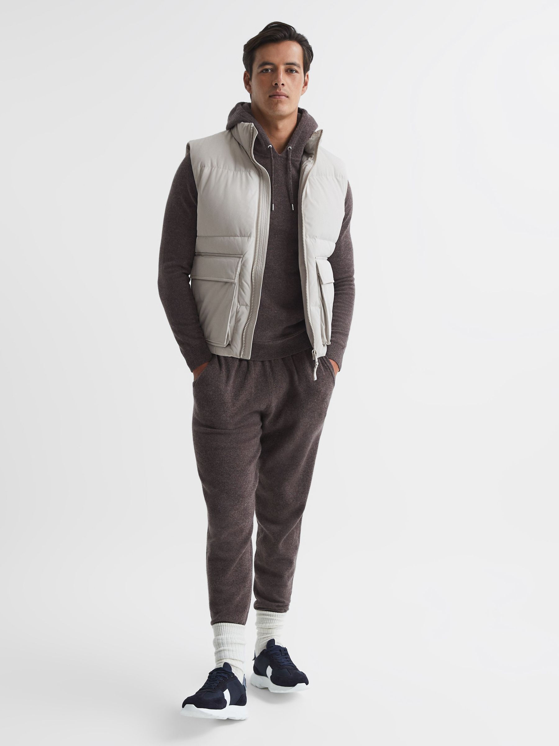 Funnel Neck Puffer Gilet in Stone - Image 3 of 5